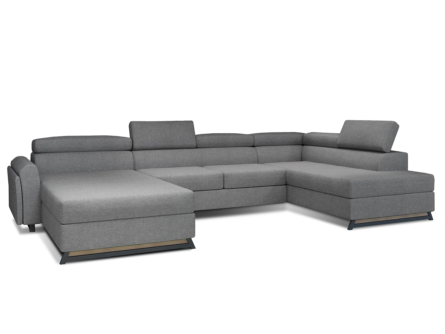 Grand canapé panoramique convertible tissu gris clair avec coffre Konba 370cm-Coffre de rangement à droite