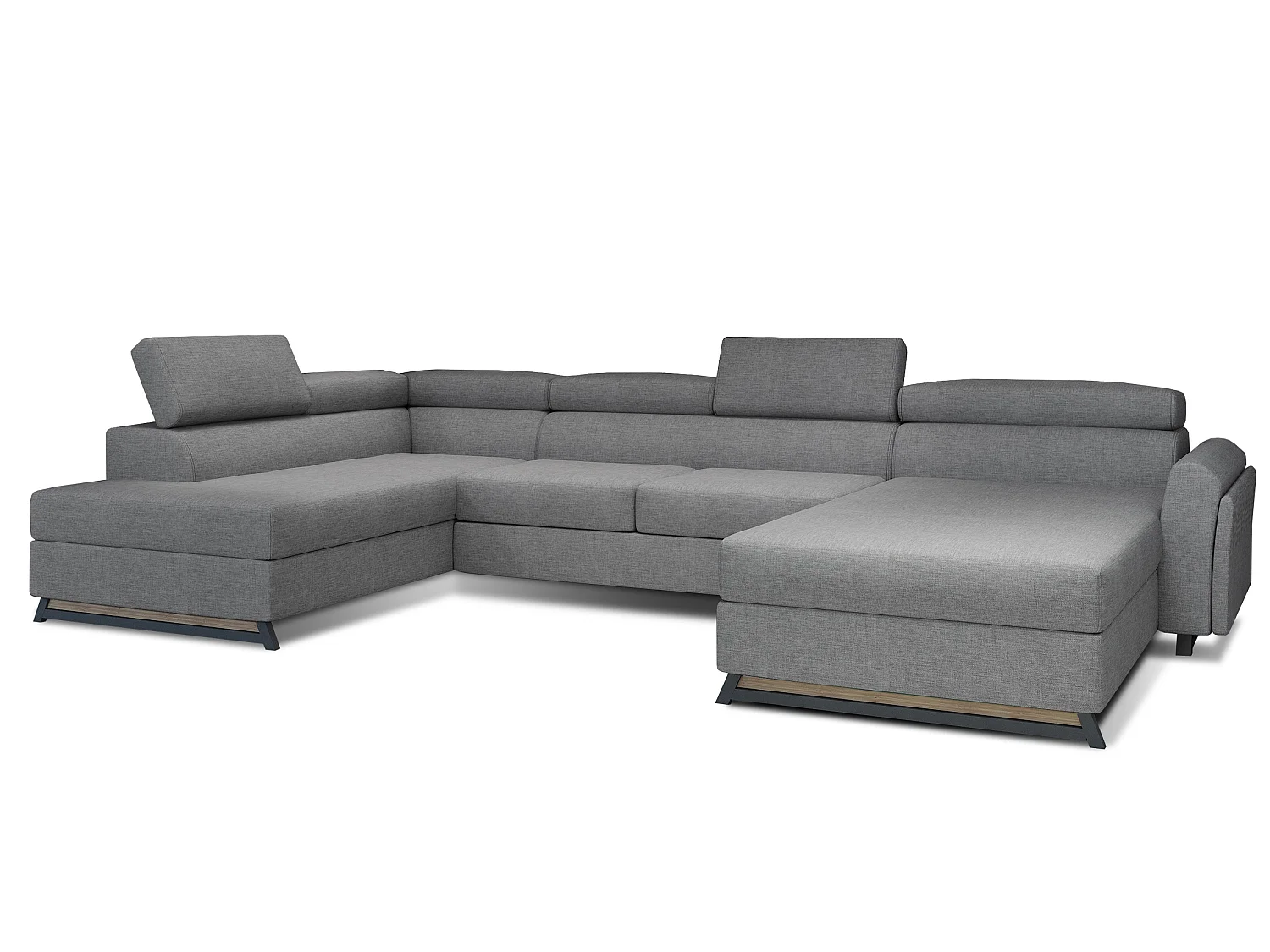 Grand canapé panoramique convertible tissu gris clair avec coffre Konba 370cm-Coffre de rangement à droite