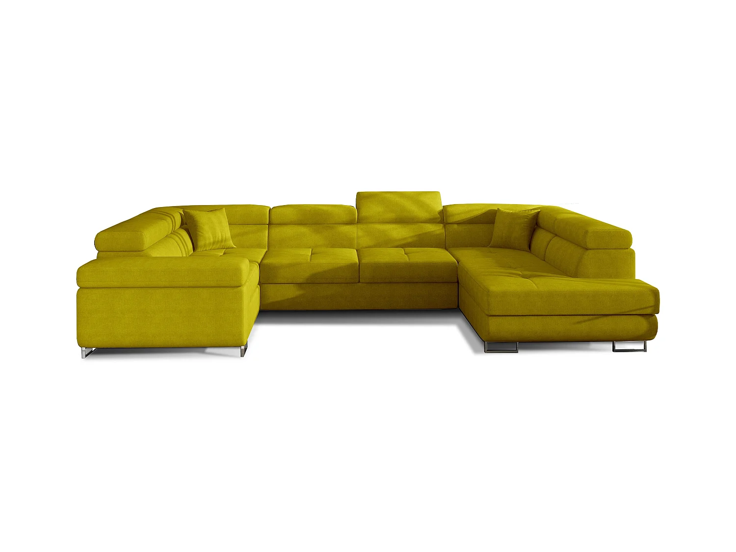 Canapé convertible U droit tissu jaune avec coffre de rangement Tovy 340cm