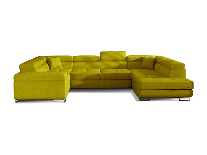 Canapé convertible U droit tissu jaune avec coffre de rangement Tovy 340cm