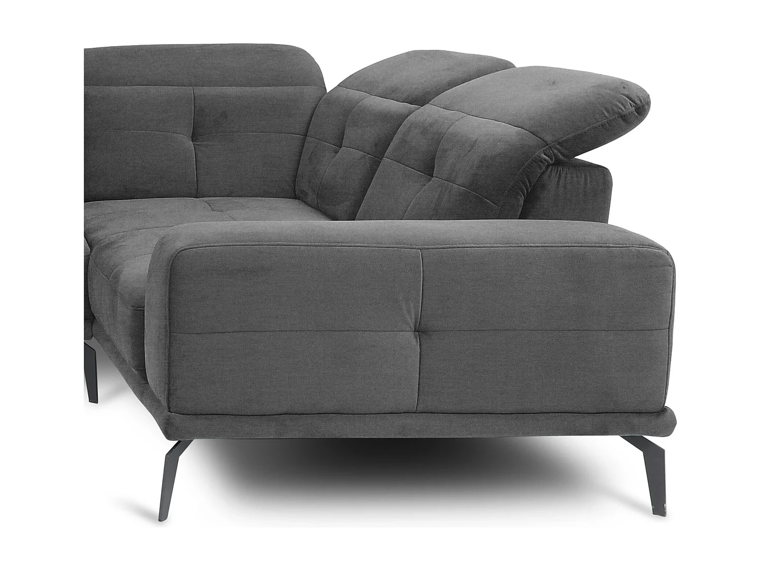 Canapé panoramique design tissu gris foncé têtières angle droit avec accoudoir Stan 350cm