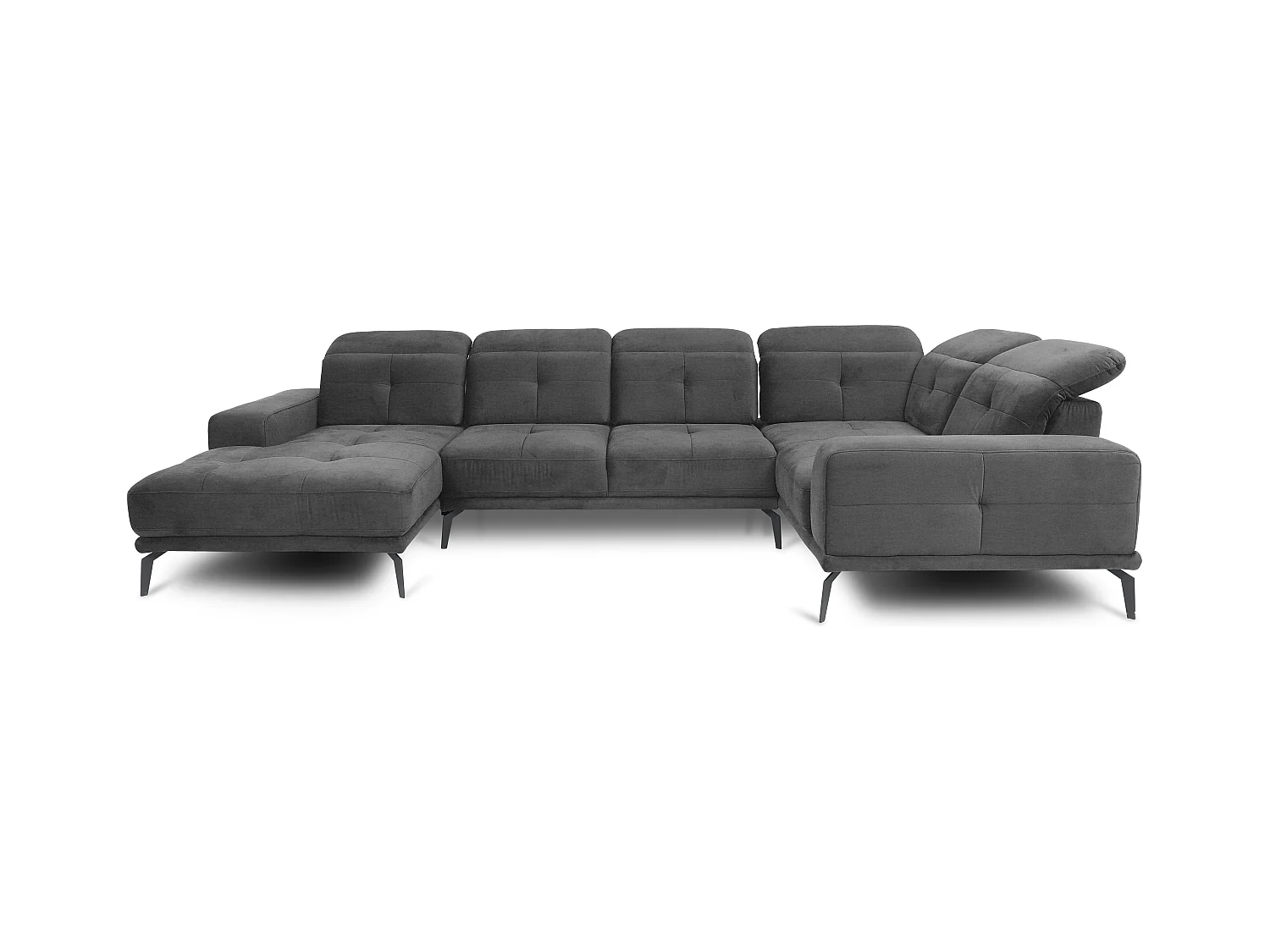 Canapé panoramique design tissu gris foncé têtières angle droit avec accoudoir Stan 350cm