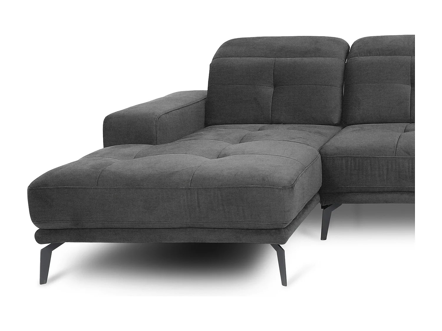 Canapé panoramique design tissu gris foncé têtières angle droit avec accoudoir Stan 350cm