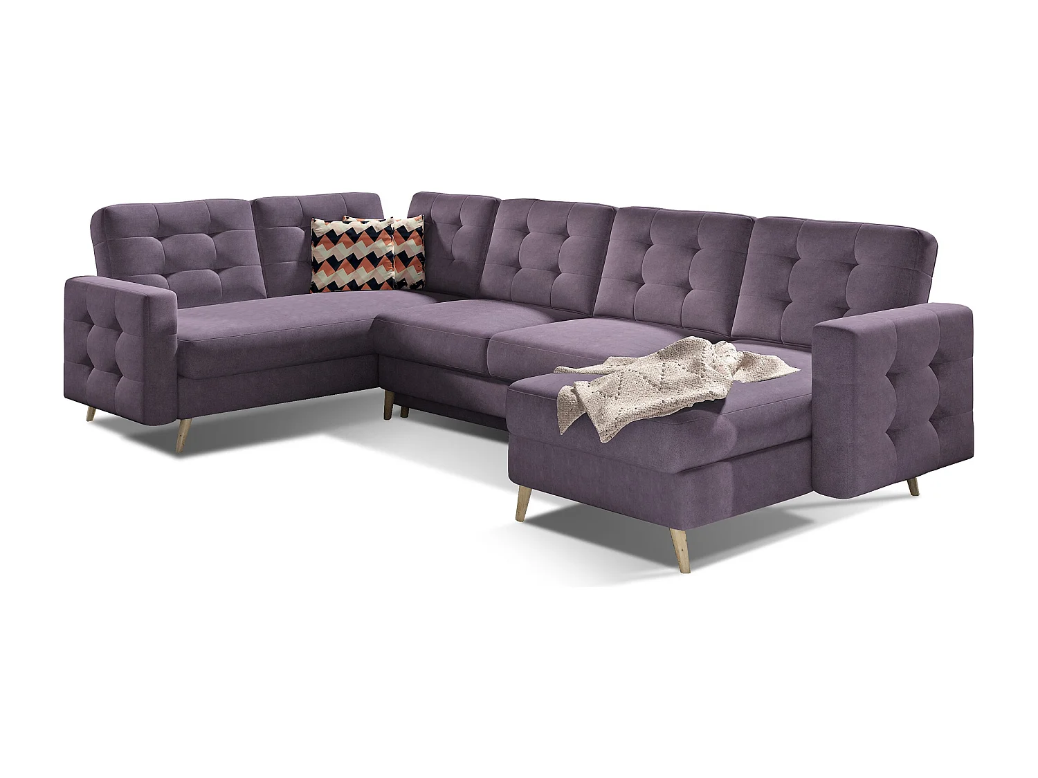 Canapé panoramique convertible ANSKA en tissu - Pieds bois naturel-Parme