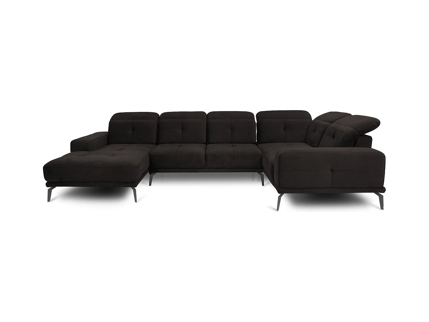Canapé panoramique design tissu marron têtières angle droit avec accoudoir Stan 350cm