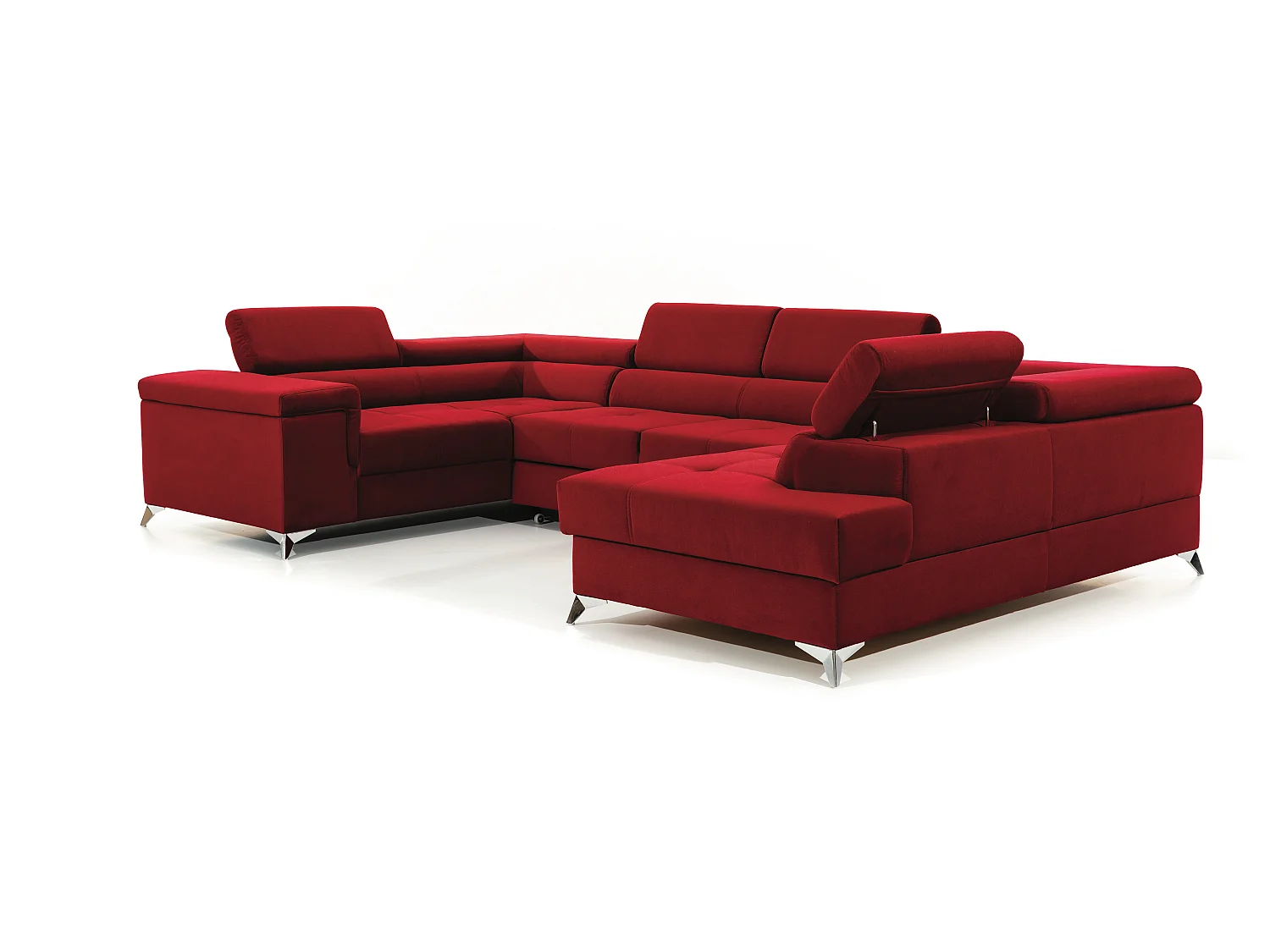 Canapé panoramique convertible velours beige taupe avec coffre de rangement Triano 342cm-Coffre de rangement à droite