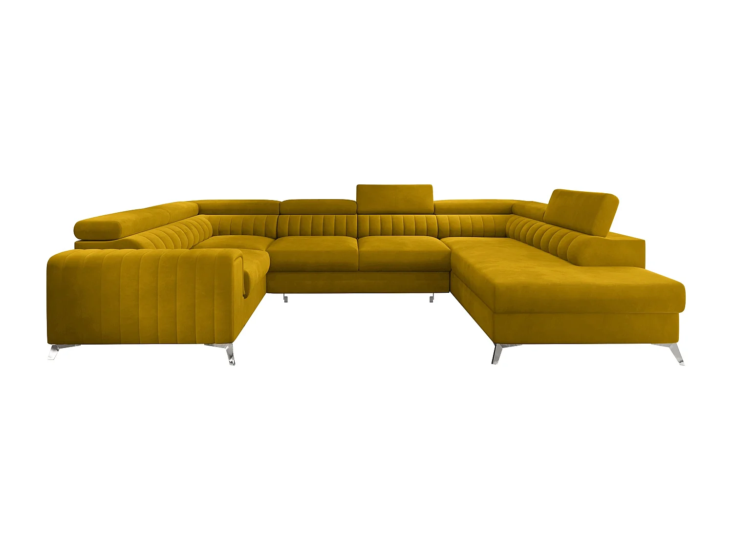 Canapé panoramique convertible velours jaune avec coffre de rangement Louve 340cm-Coffre de rangement à droite