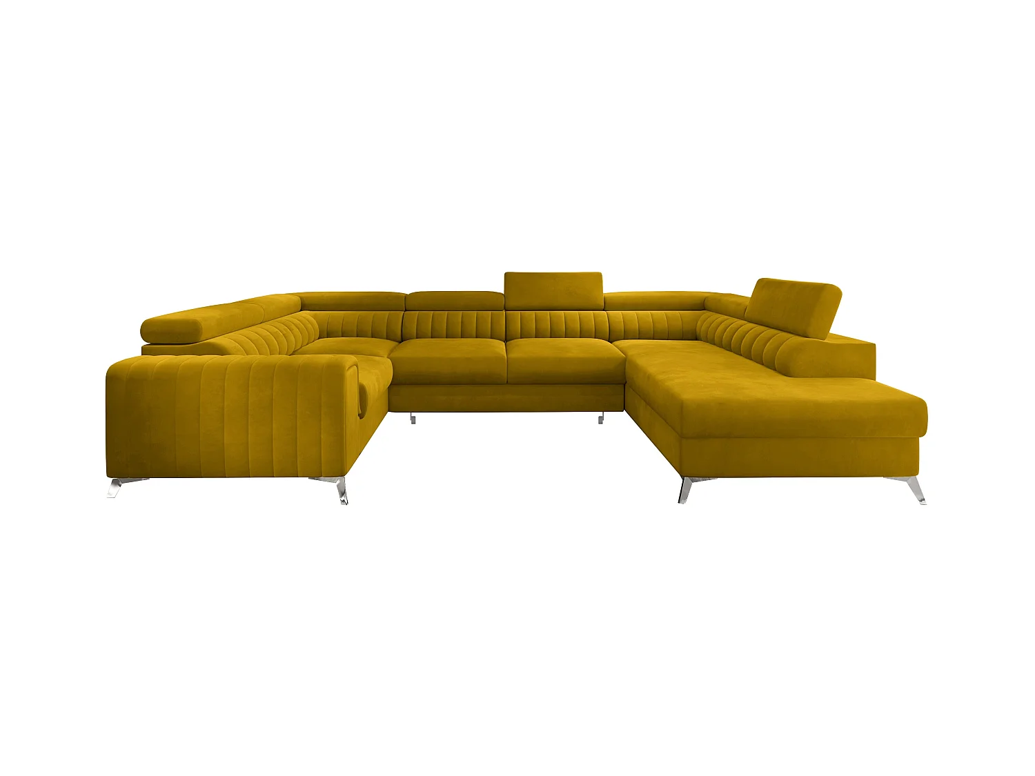 Canapé panoramique convertible velours jaune avec coffre de rangement Louve 340cm-Coffre de rangement à droite