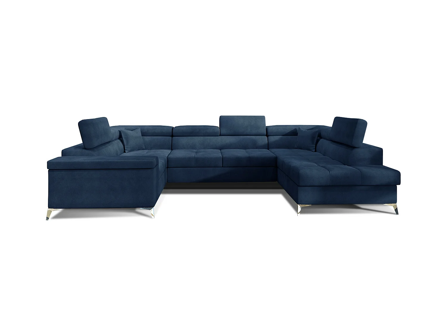 Canapé panoramique convertible velours bleu pétrole avec coffre de rangement Triano 342cm-Coffre de rangement à droite