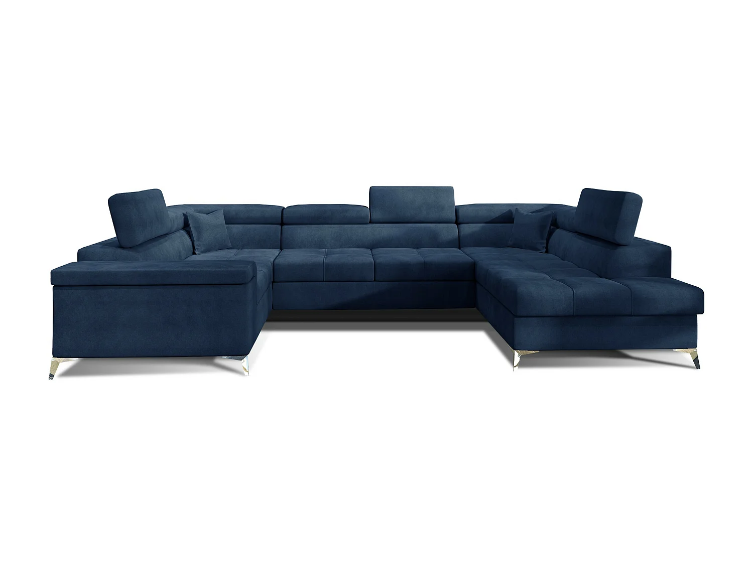 Canapé panoramique convertible velours bleu pétrole avec coffre de rangement Triano 342cm-Coffre de rangement à droite
