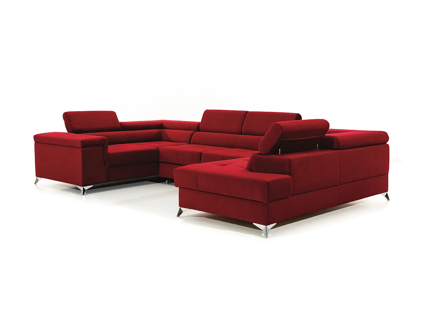 Canapé panoramique convertible velours bleu pétrole avec coffre de rangement Triano 342cm-Coffre de rangement à droite