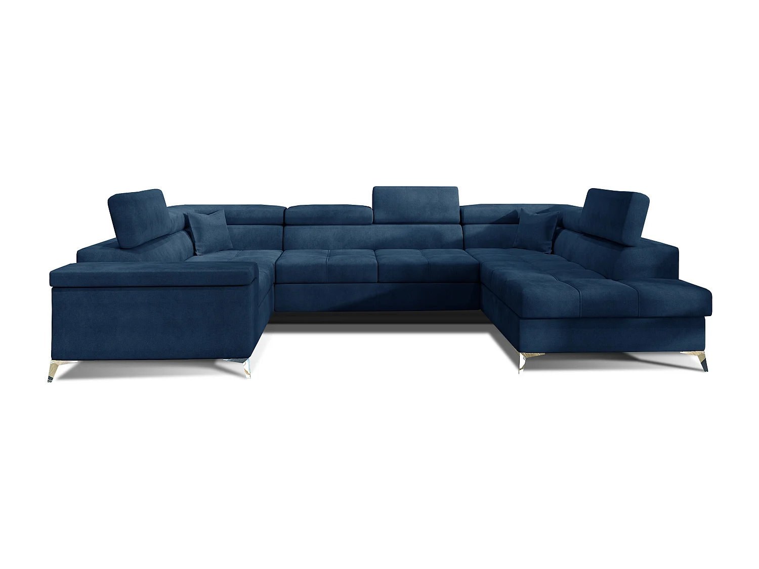 Sofá panorámico convertible TRIANO en terciopelo, con almacenaje y reposacabezas ajustables-Azul oscuro-Caja Lado derecho