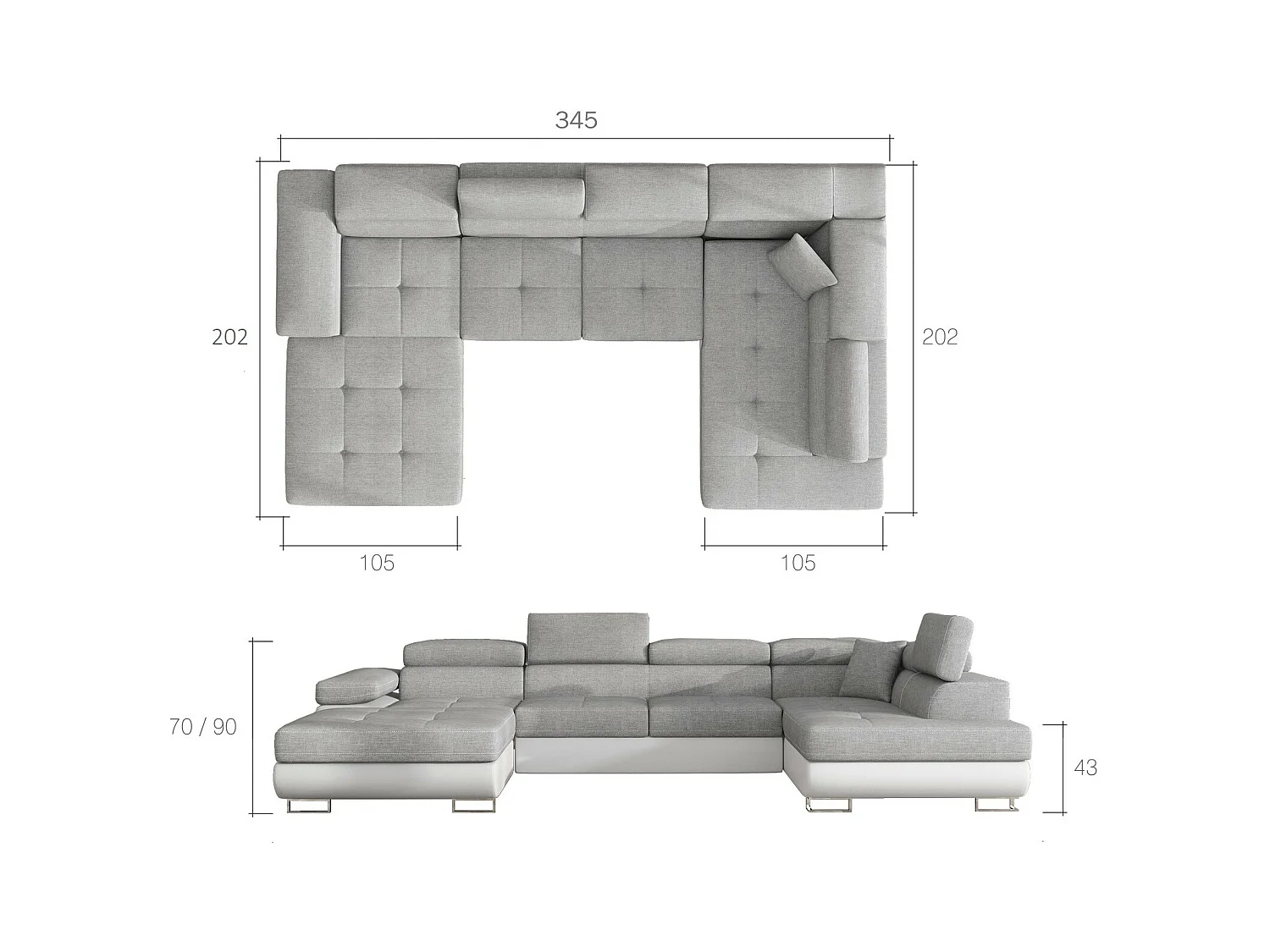 Canapé panoramique velours bordeaux convertible avec coffre de rangement Romano 345cm-Coffre de rangement à droite