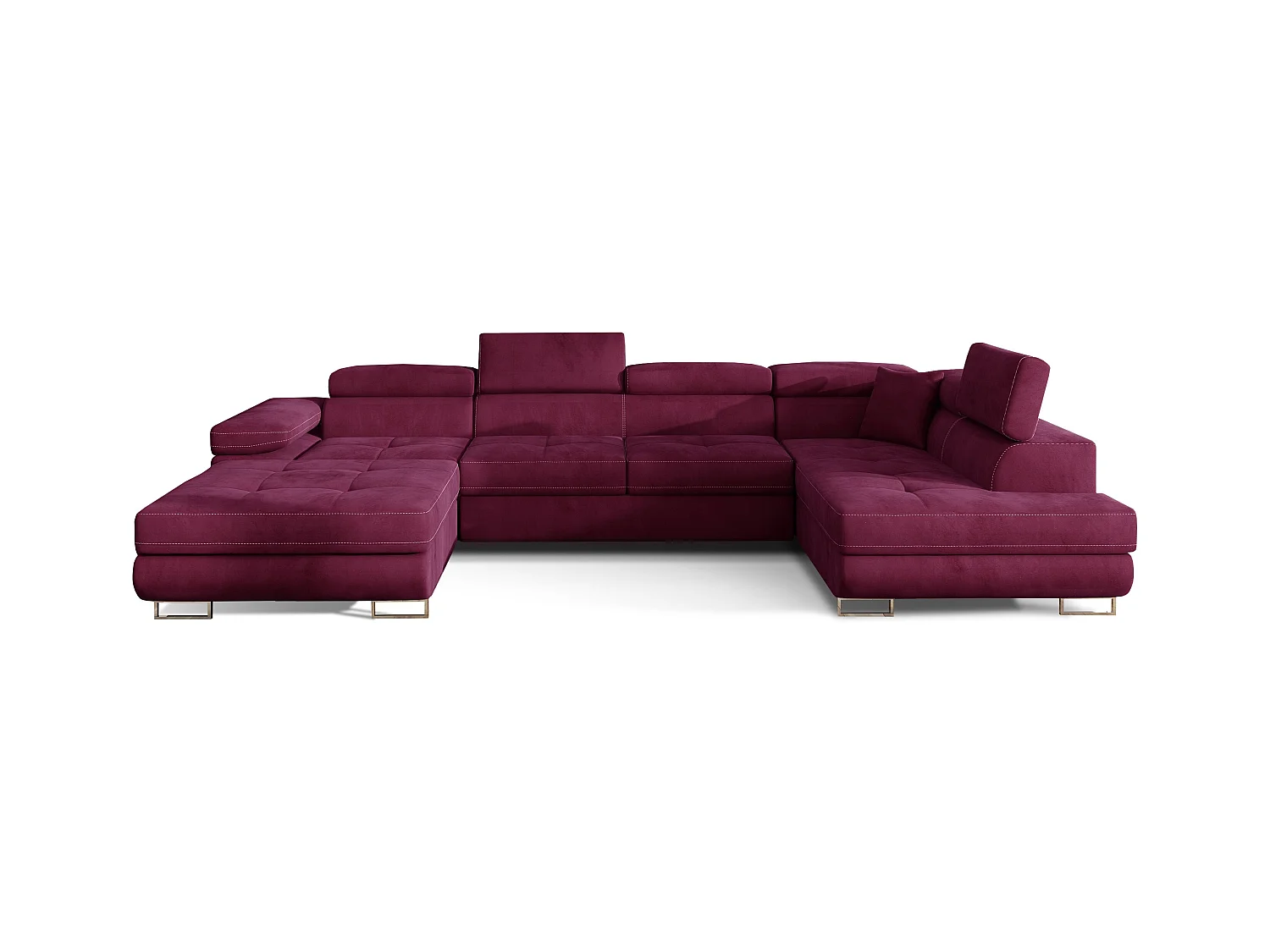 Canapé panoramique velours bordeaux convertible avec coffre de rangement Romano 345cm-Coffre de rangement à droite