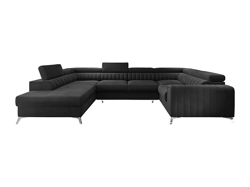Canapé panoramique convertible velours anthracite avec coffre de rangement Louve 340cm-Coffre de rangement à gauche