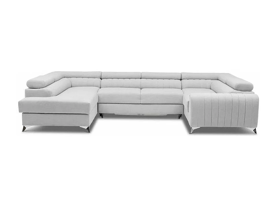 Canapé panoramique convertible LOUVE tissu - Rangement et têtières réglables-Gris vintage-Coffre de rangement à droite