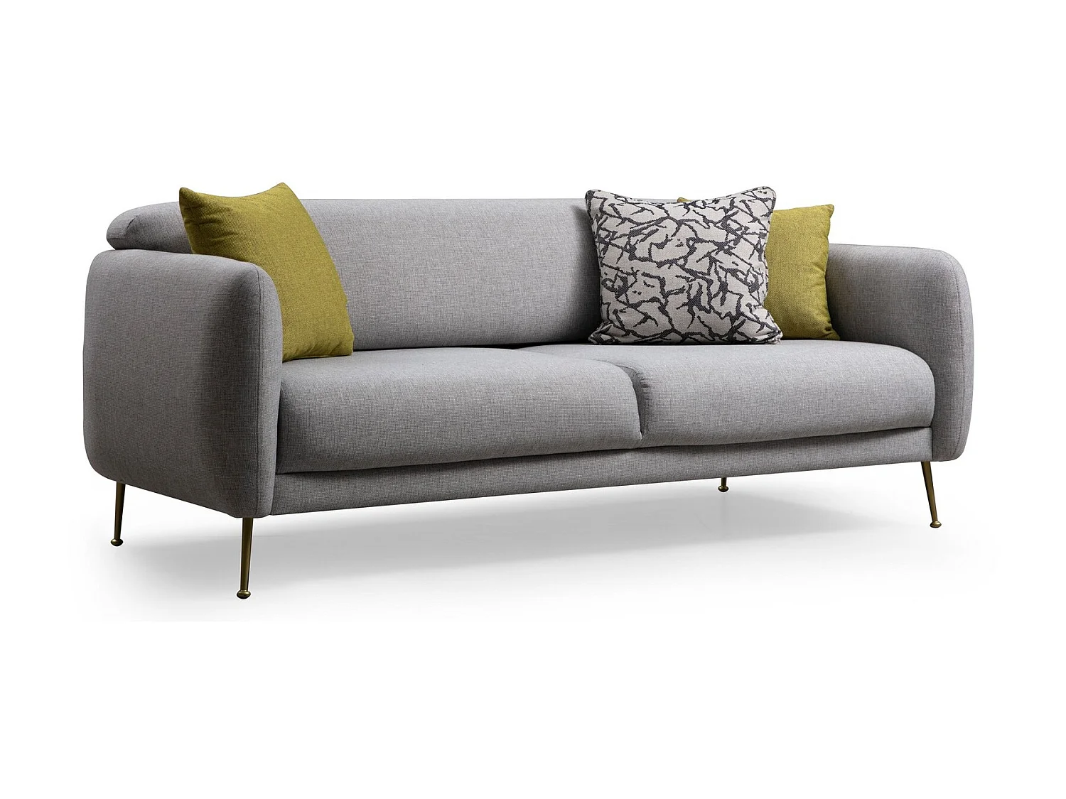 Canapé moderne 3 places tissu gris clair et pieds métal noir Kezila 214cm