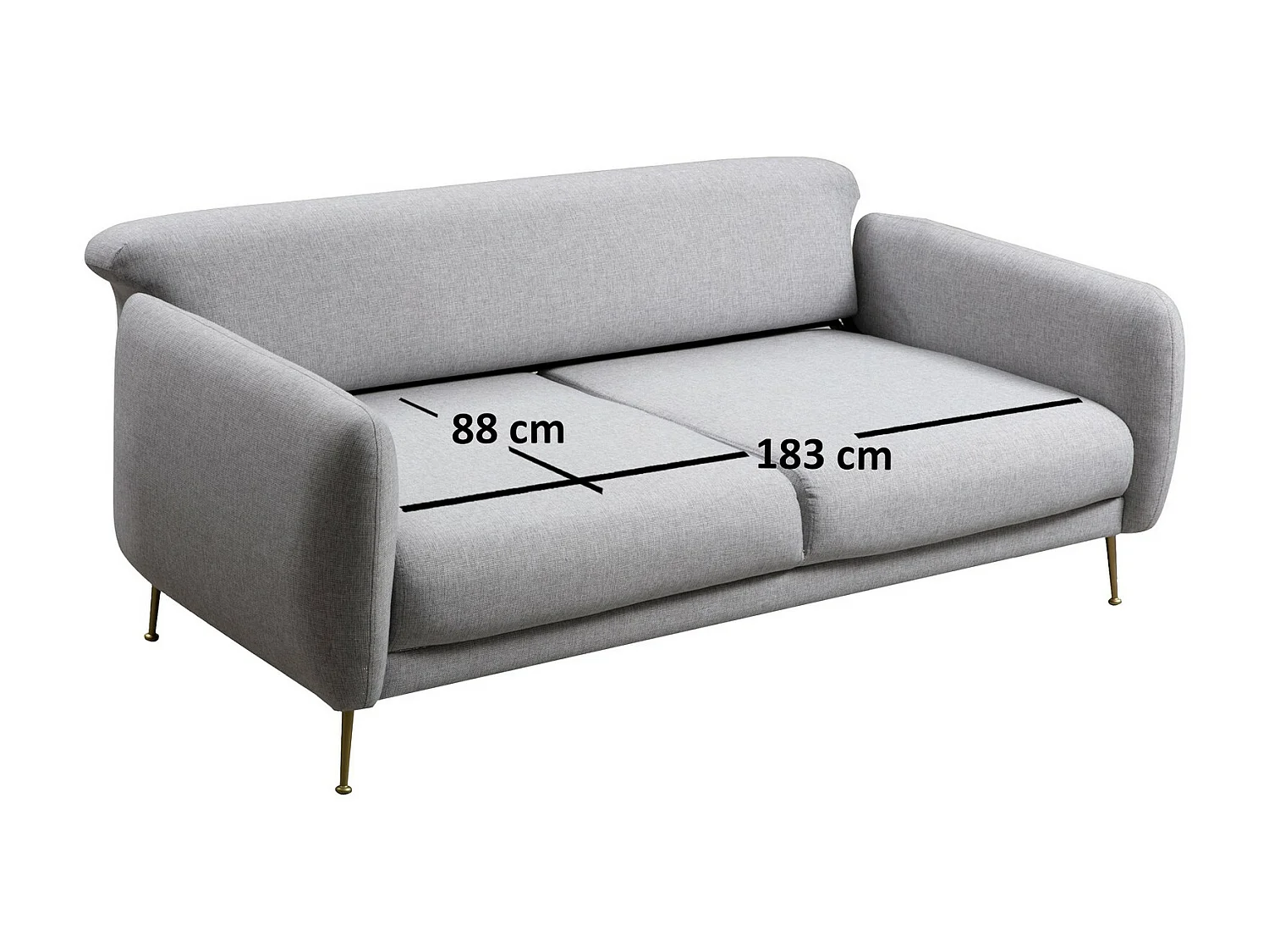 Canapé moderne 3 places tissu gris clair et pieds métal noir Kezila 214cm