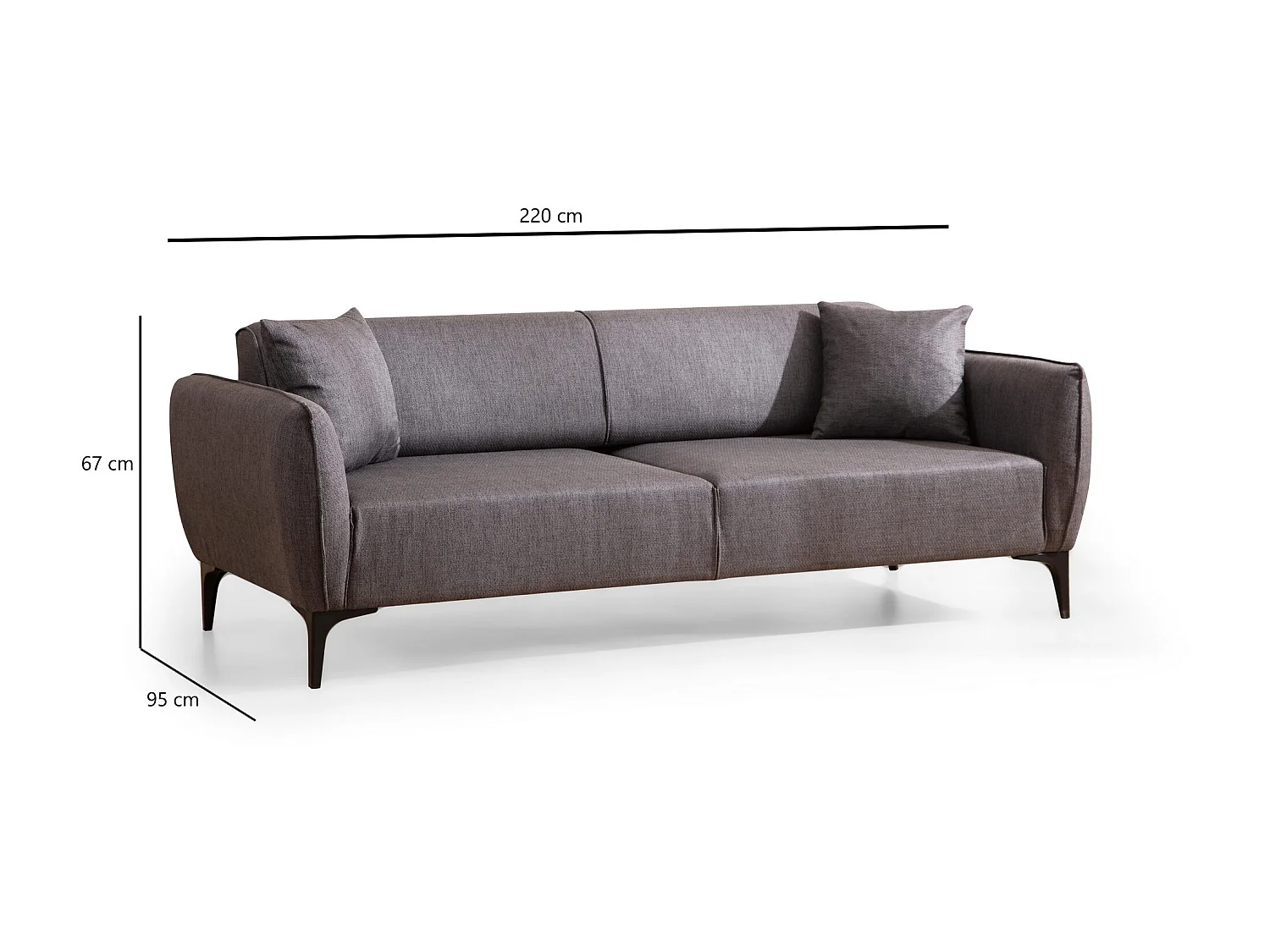 3-zits rechte bank donkergrijs stof Bellano 220 cm