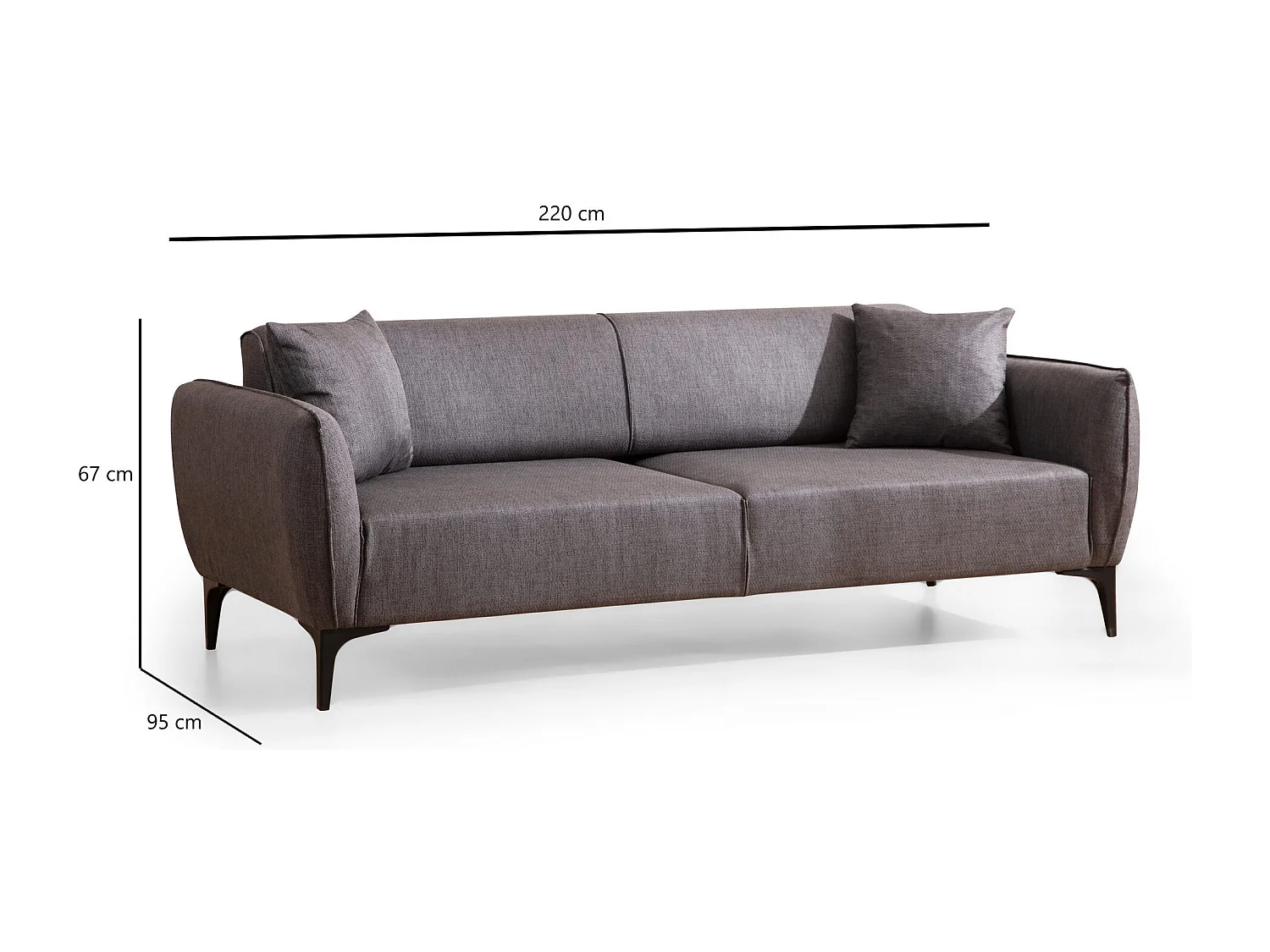 3-zits rechte bank donkergrijs stof Bellano 220 cm