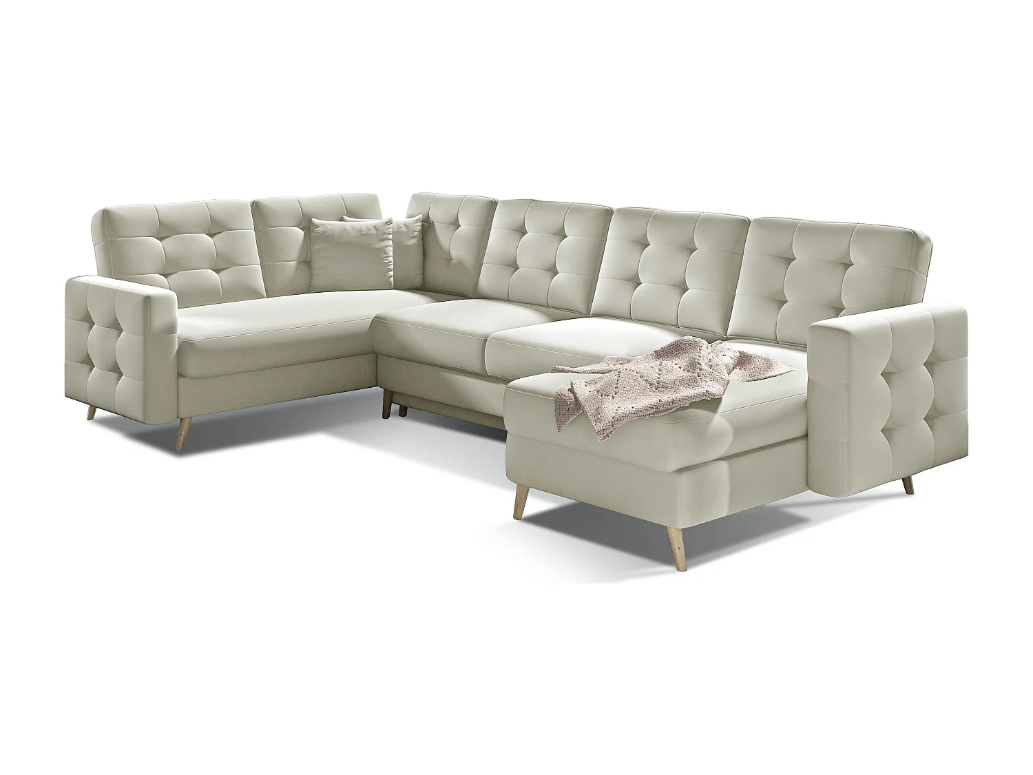 Anska beige kunstleer gevoerde panoramische slaapbank 320 cm