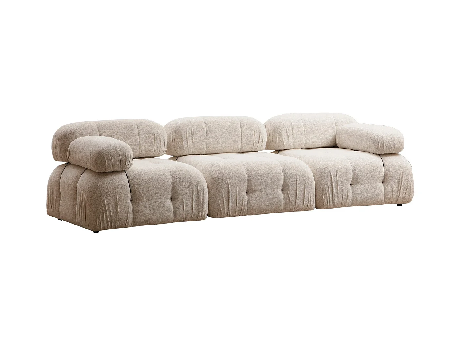 Canapé modulable 3 places velours Bubble-Couleur Crème