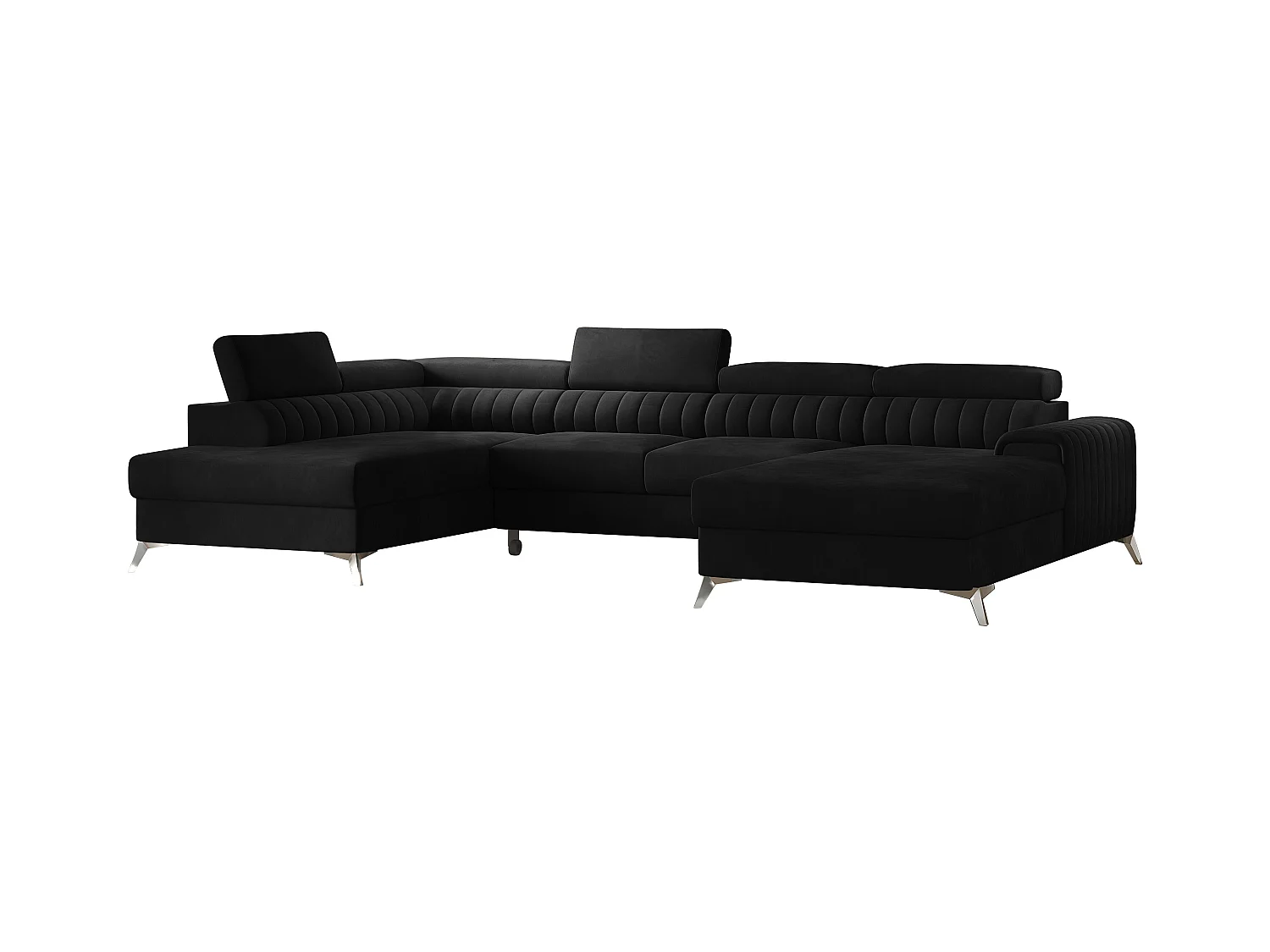 Canapé d'angle U velours noir coffre de rangement à gauche Kalante 347cm