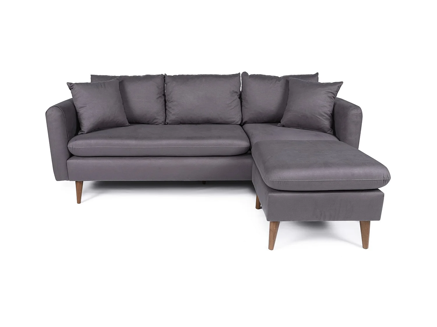 Canapé d'angle droit tissu anthracite avec pieds en bois naturel Rival 215cm
