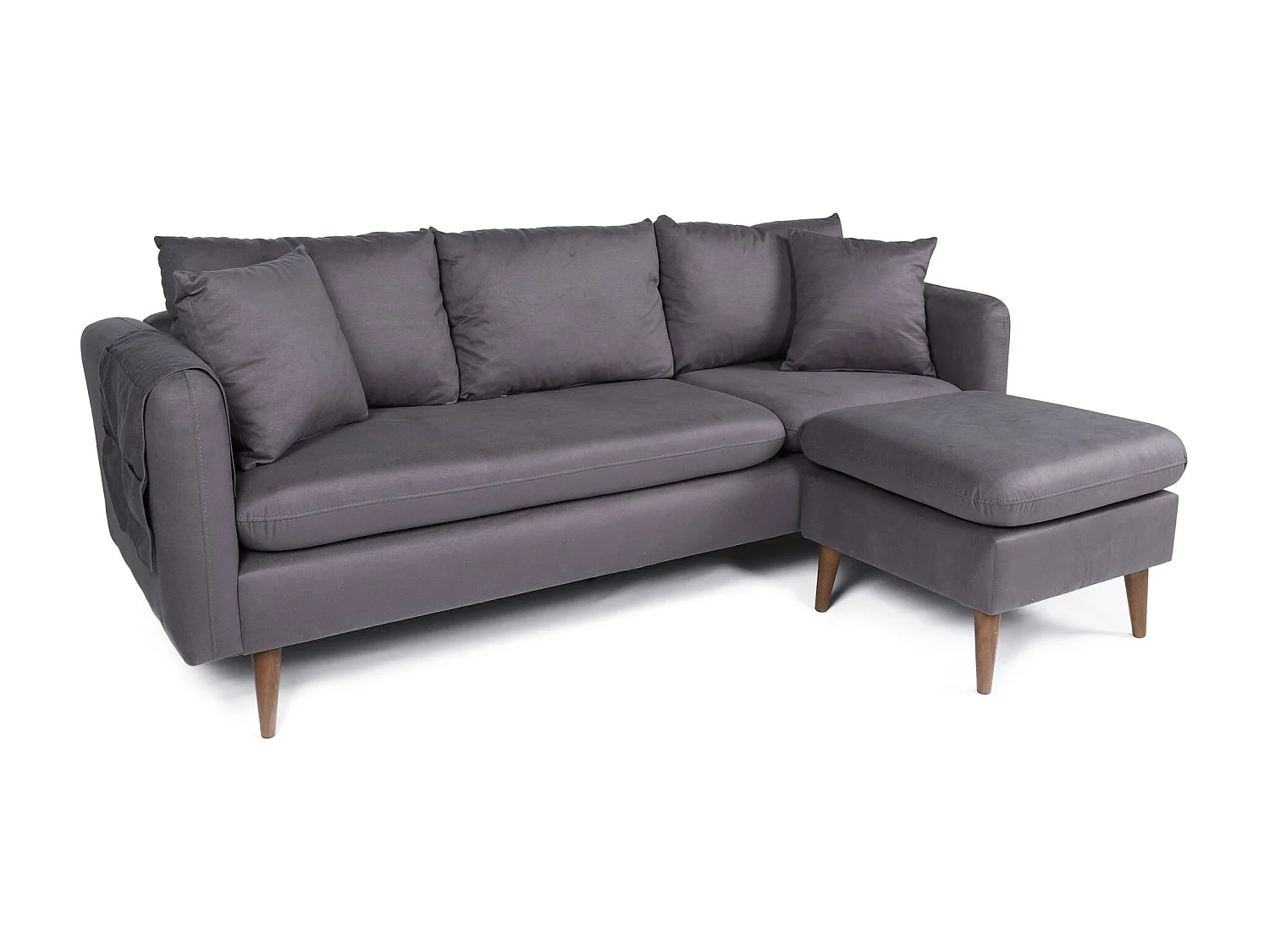 Canapé d'angle droit tissu anthracite avec pieds en bois naturel Rival 215cm