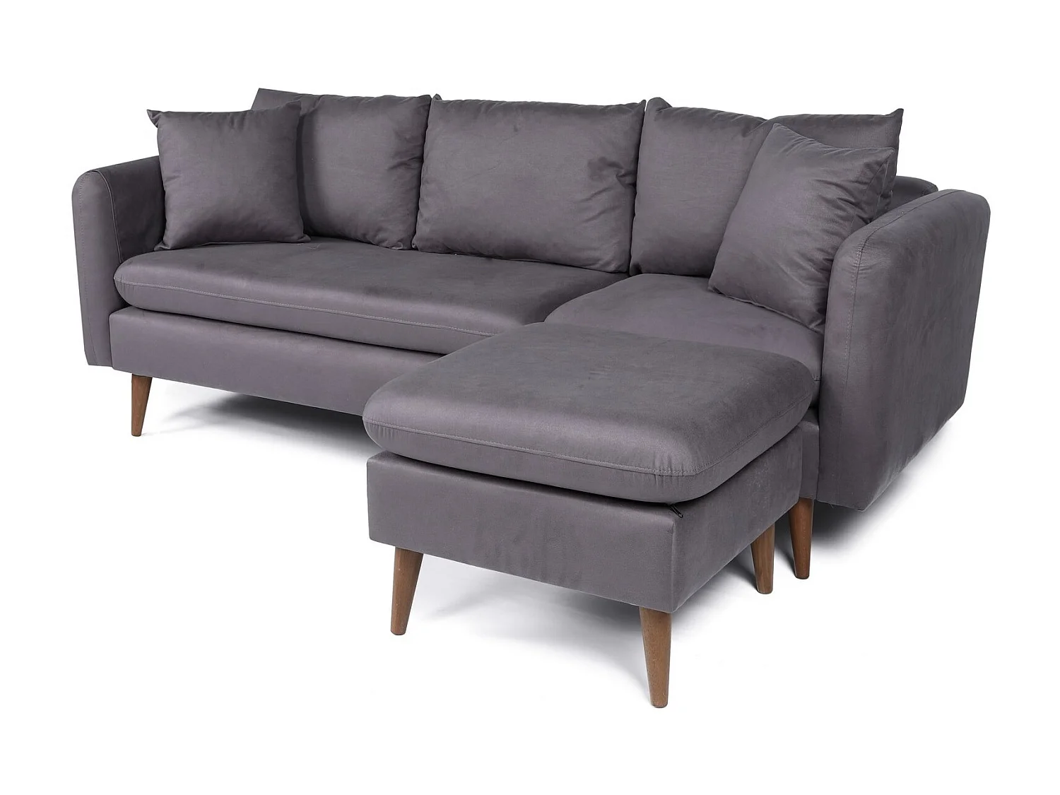 Canapé d'angle droit tissu anthracite avec pieds en bois naturel Rival 215cm