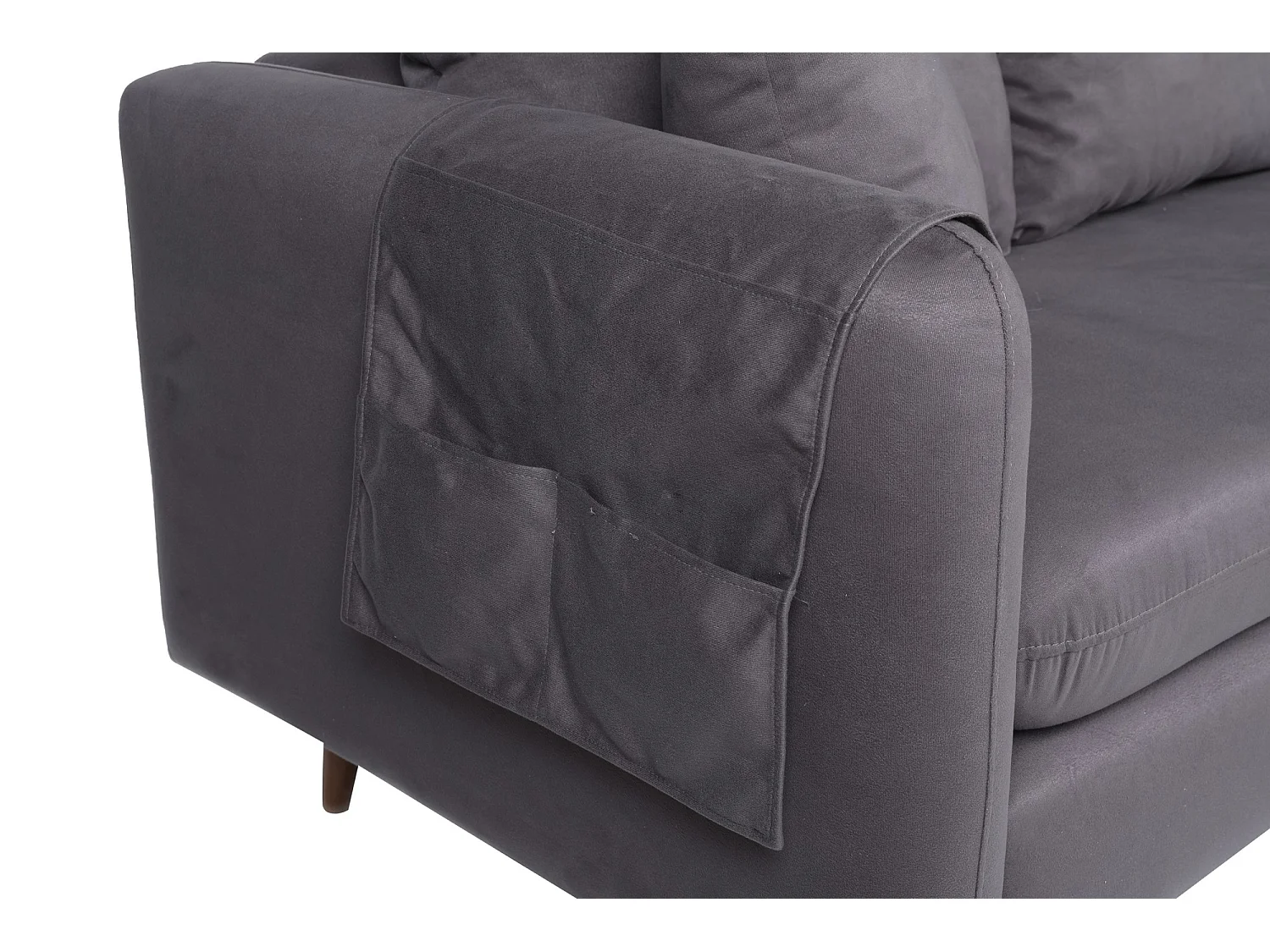 Canapé d'angle droit tissu anthracite avec pieds en bois naturel Rival 215cm