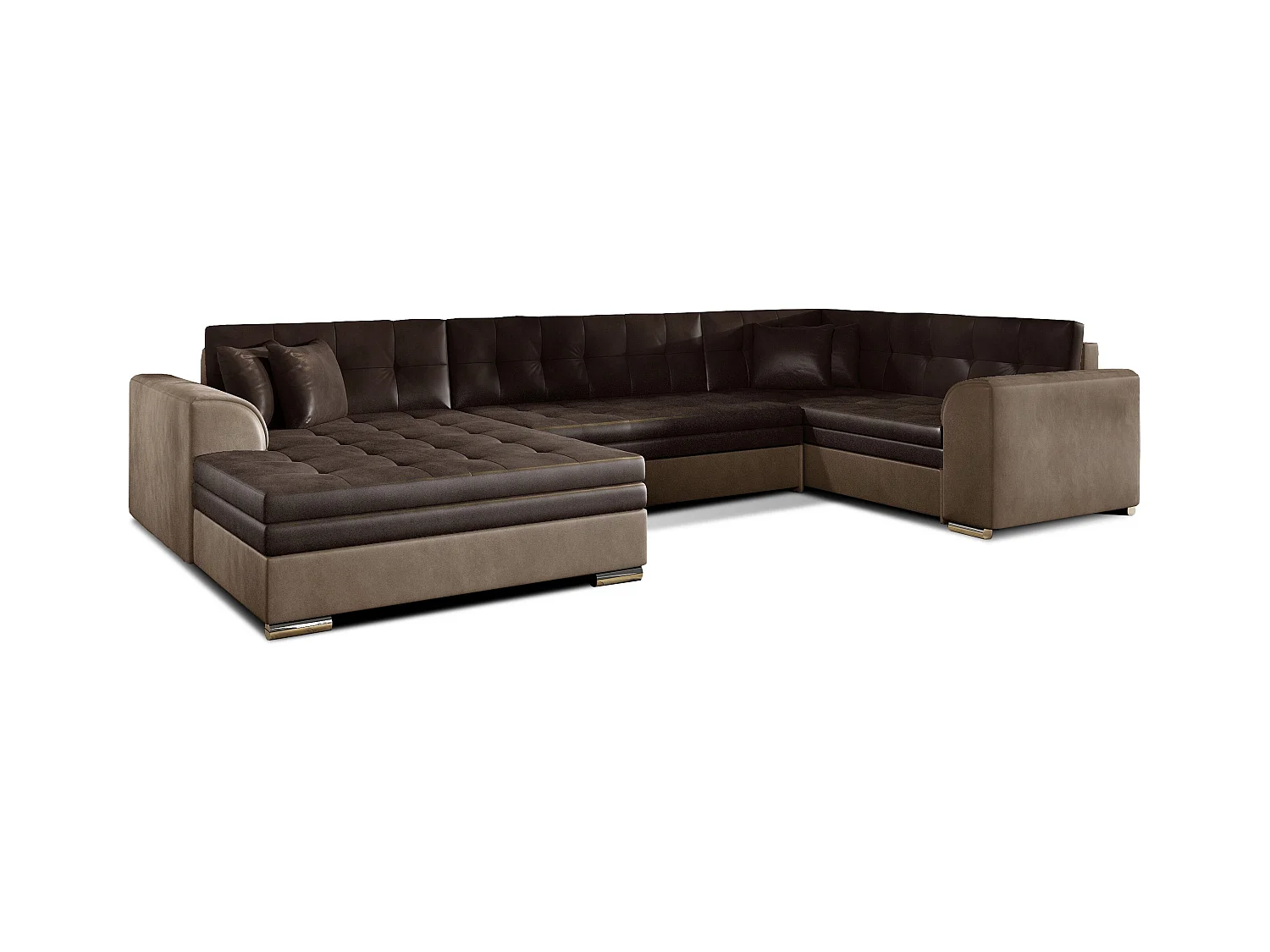 Canapé convertible panoramique velours marron clair et foncé méridienne à gauche Diana 340cm