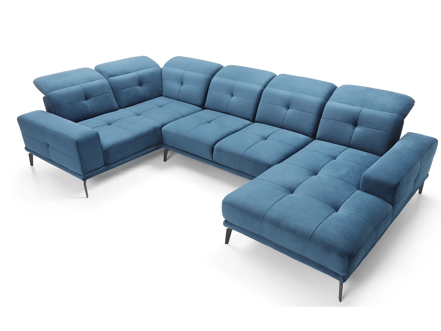 Canapé panoramique design simili cuir blanc têtières angle gauche avec accoudoir Stan 350cm