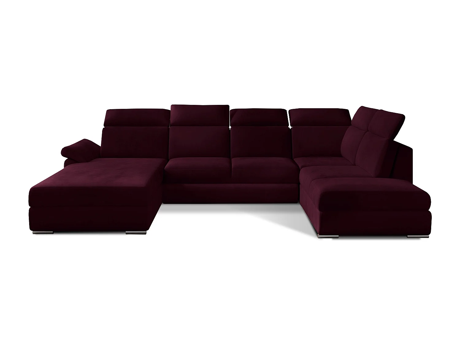 Canapé panoramique convertible velours bordeaux coffre de rangement à gauche Levano 330cm