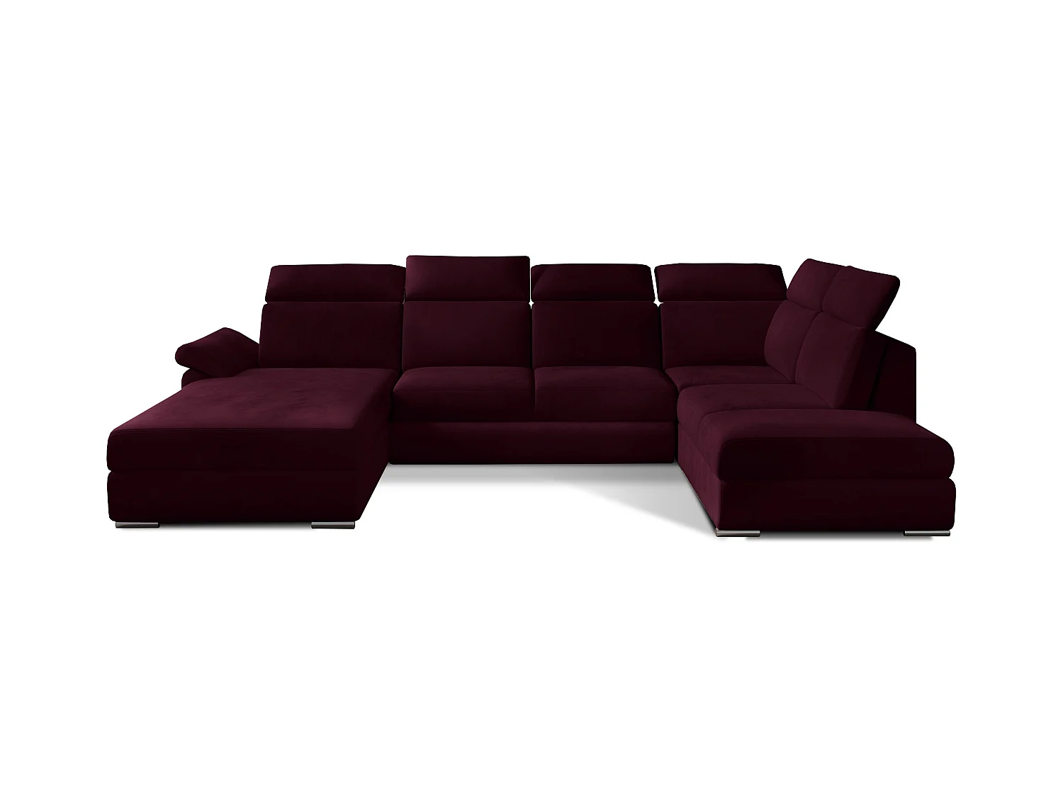 Canapé panoramique convertible velours bordeaux coffre de rangement à gauche Levano 330cm