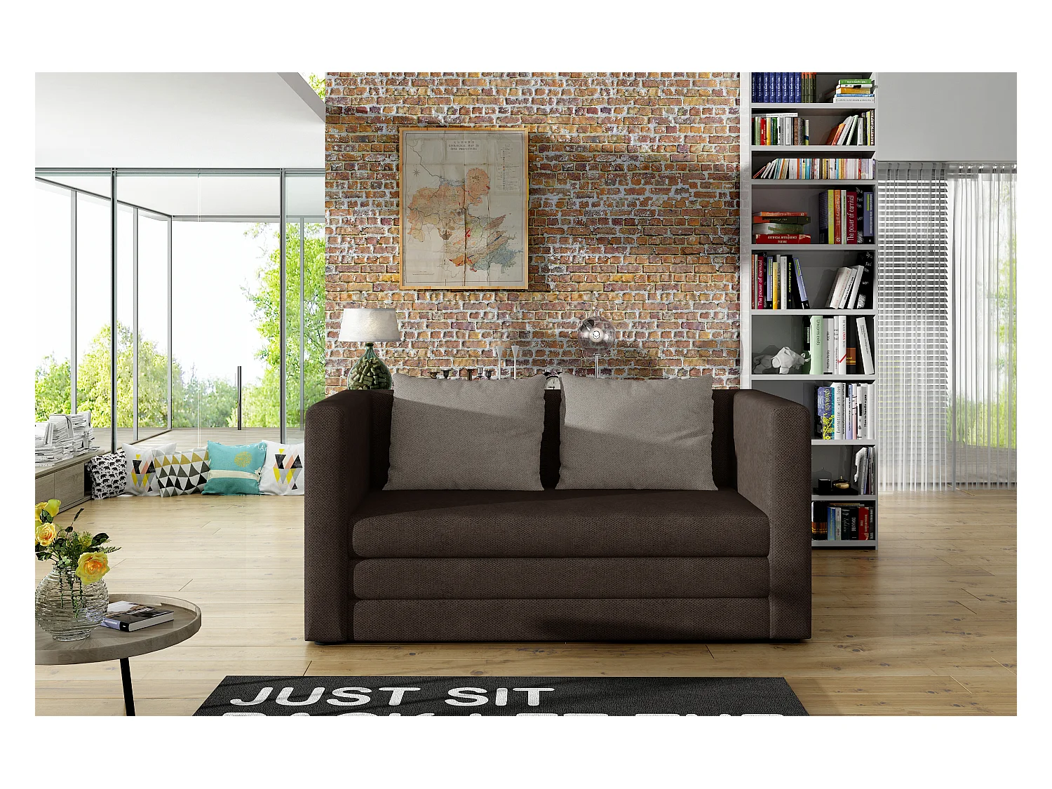 Petit canapé convertible tissu chocolat Mouva 132cm