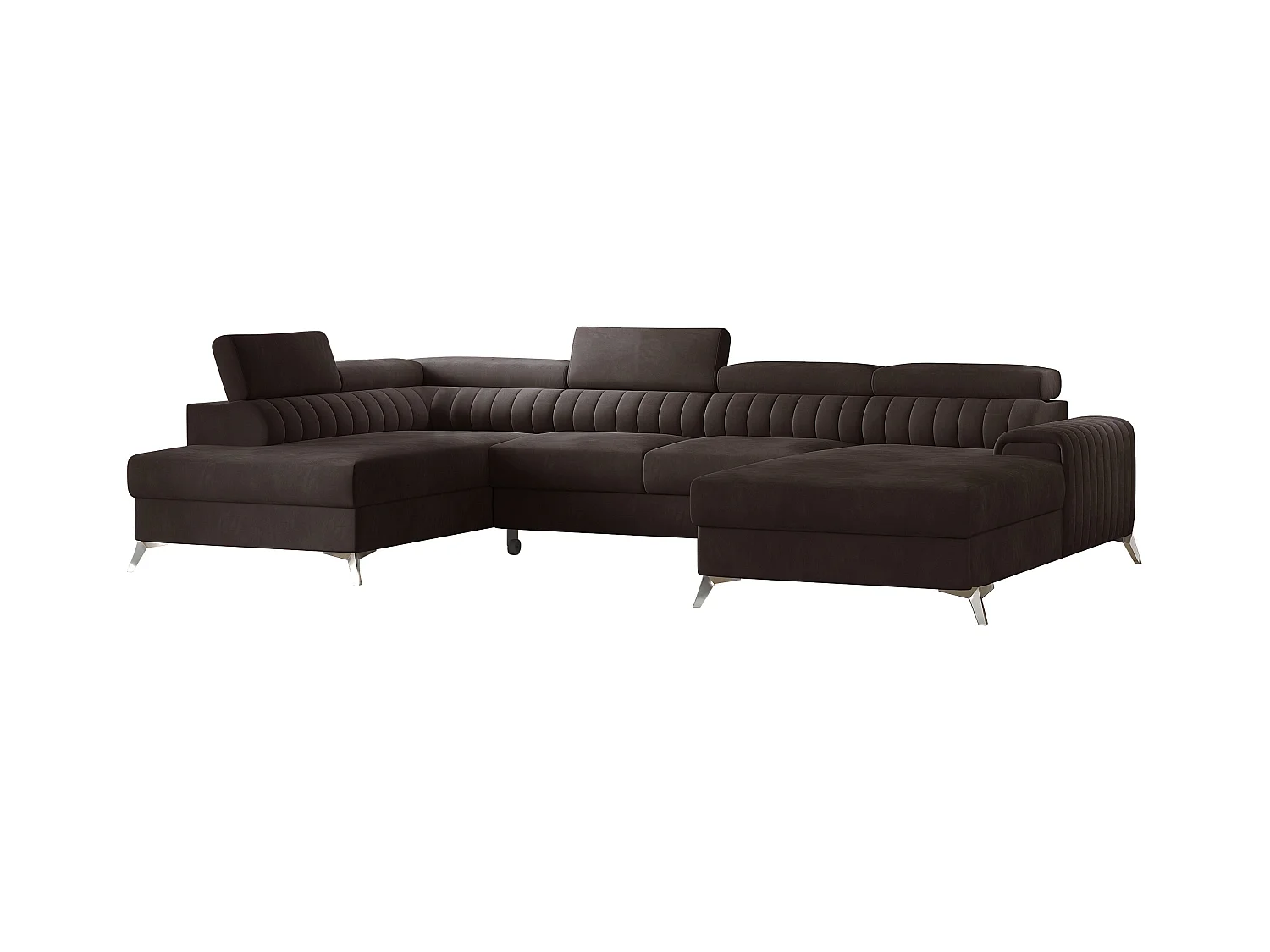 Canapé d'angle U velours marron coffre de rangement à gauche Kalante 347cm