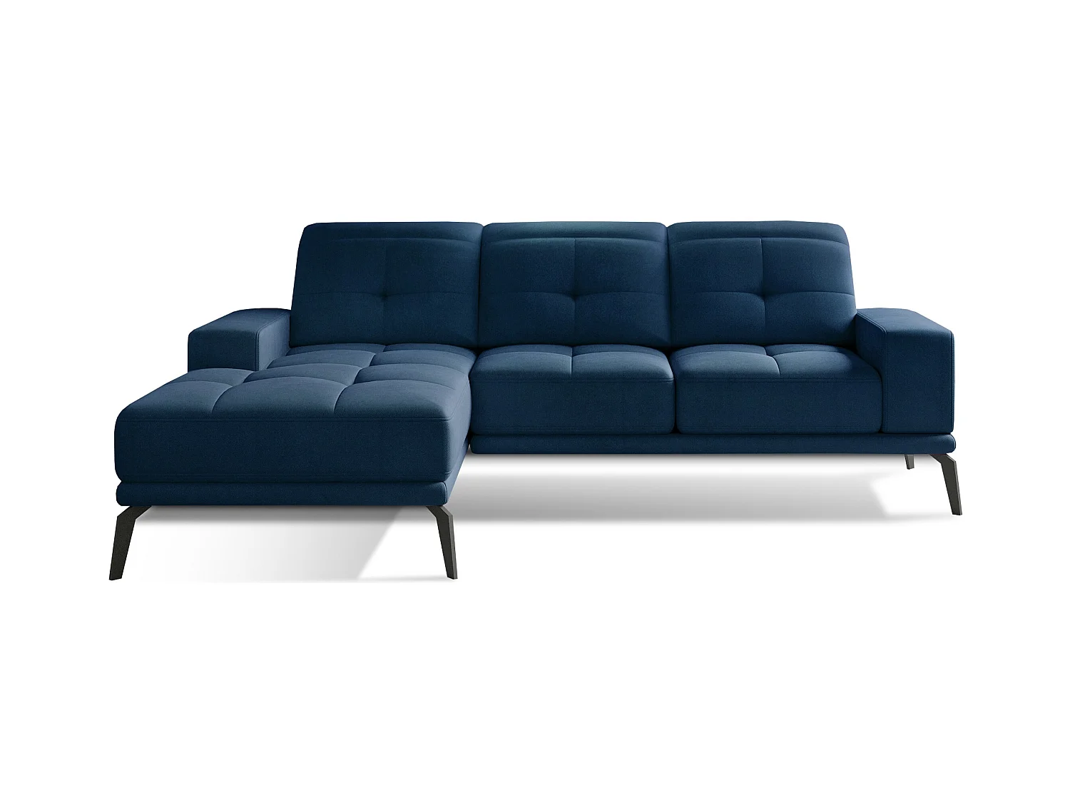Canapé d'angle gauche 5 places velours bleu marine Torpille 265cm