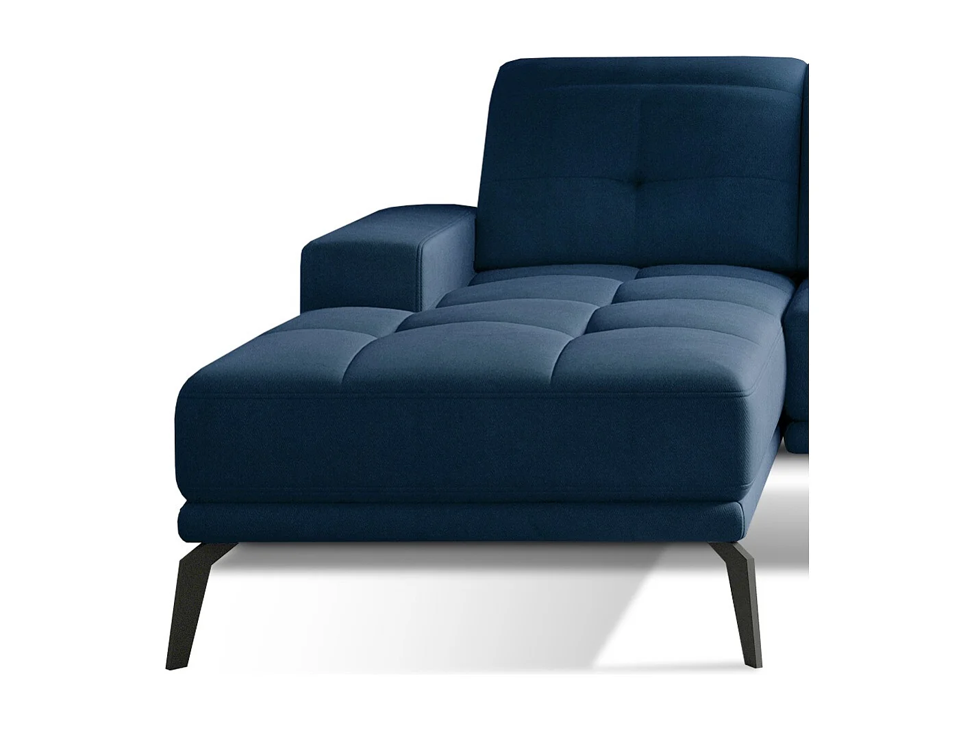 Canapé d'angle gauche 5 places velours bleu marine Torpille 265cm