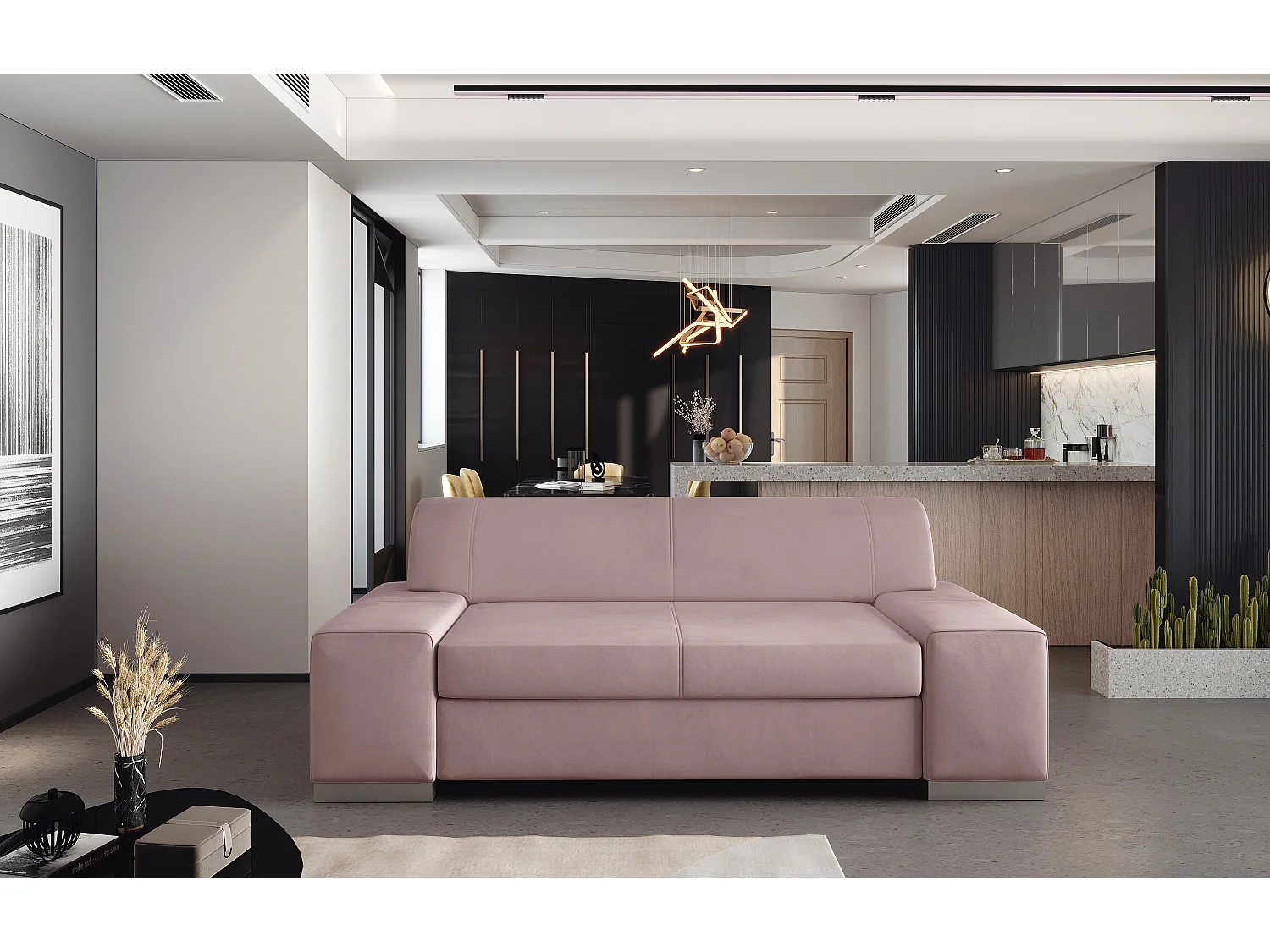 Canapé minimaliste 2-3 places velours rose Plazo 190cm