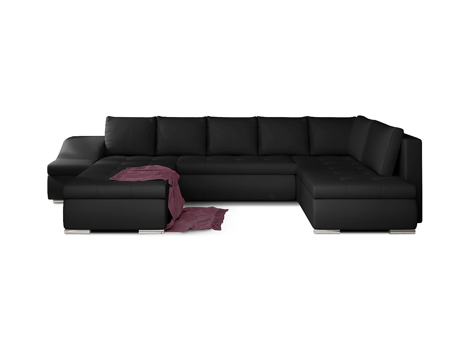 Canapé panoramique convertible simili cuir noir Jonaz 340cm-Méridienne A gauche