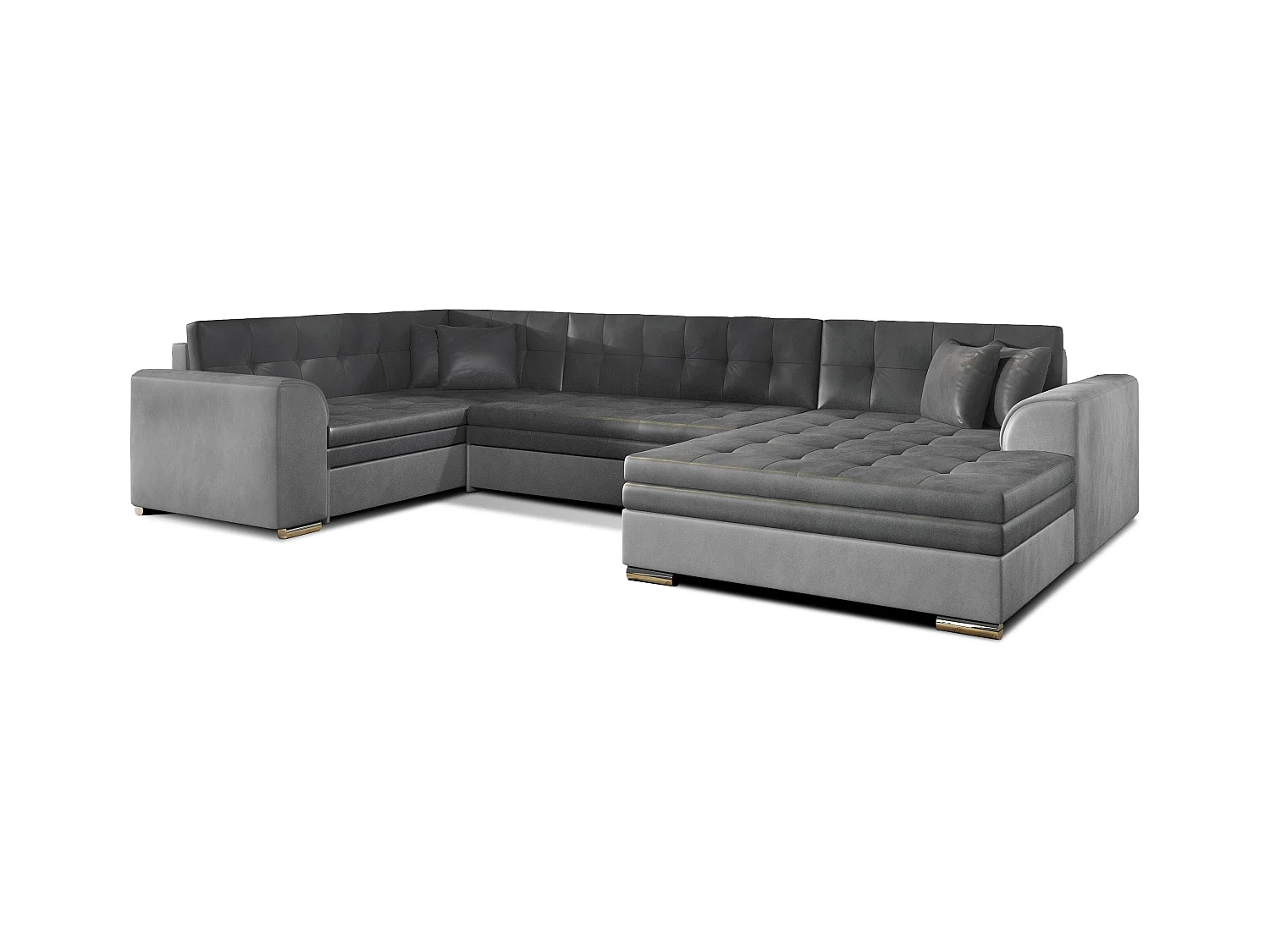 Canapé convertible panoramique velours gris clair et anthracite méridienne à droite Diana 340cm