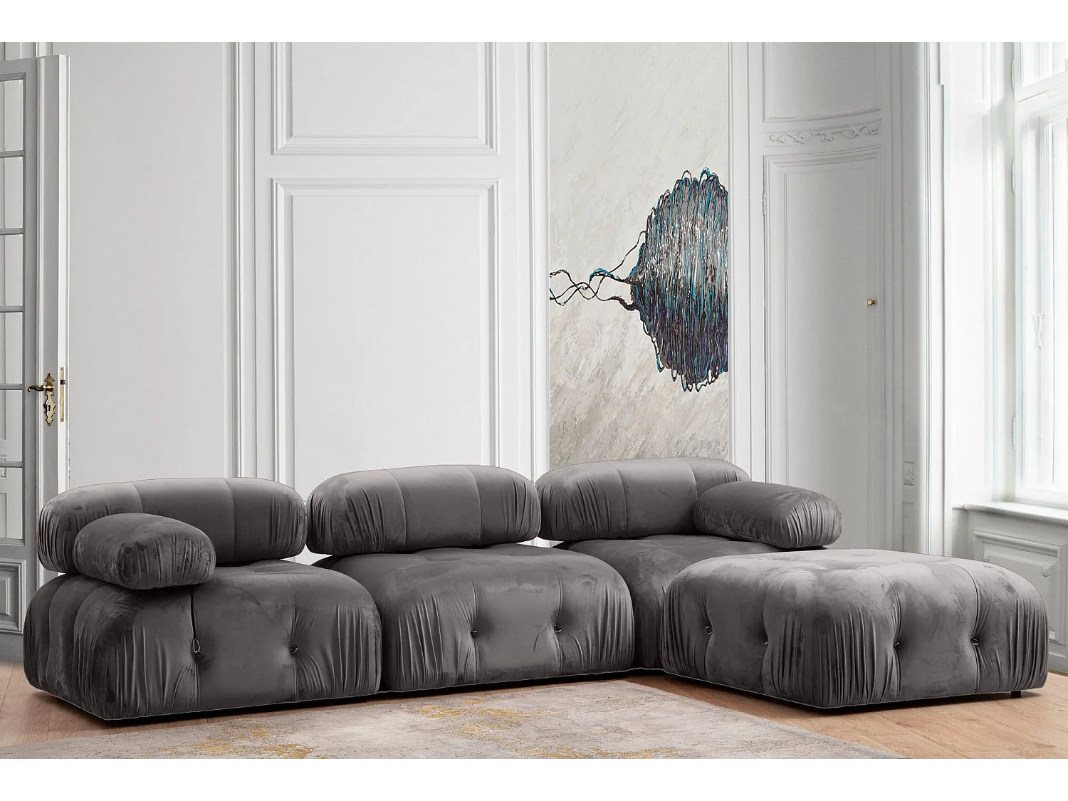 Canapé d'angle modulable velours Bubble-Couleur Gris