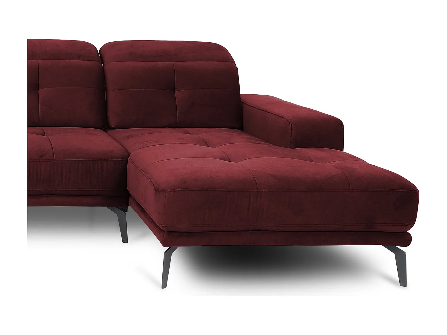 Panoramische bank design bordeaux fluwelen hoofdsteun linkerhoek met armleuning Stan 350 cm