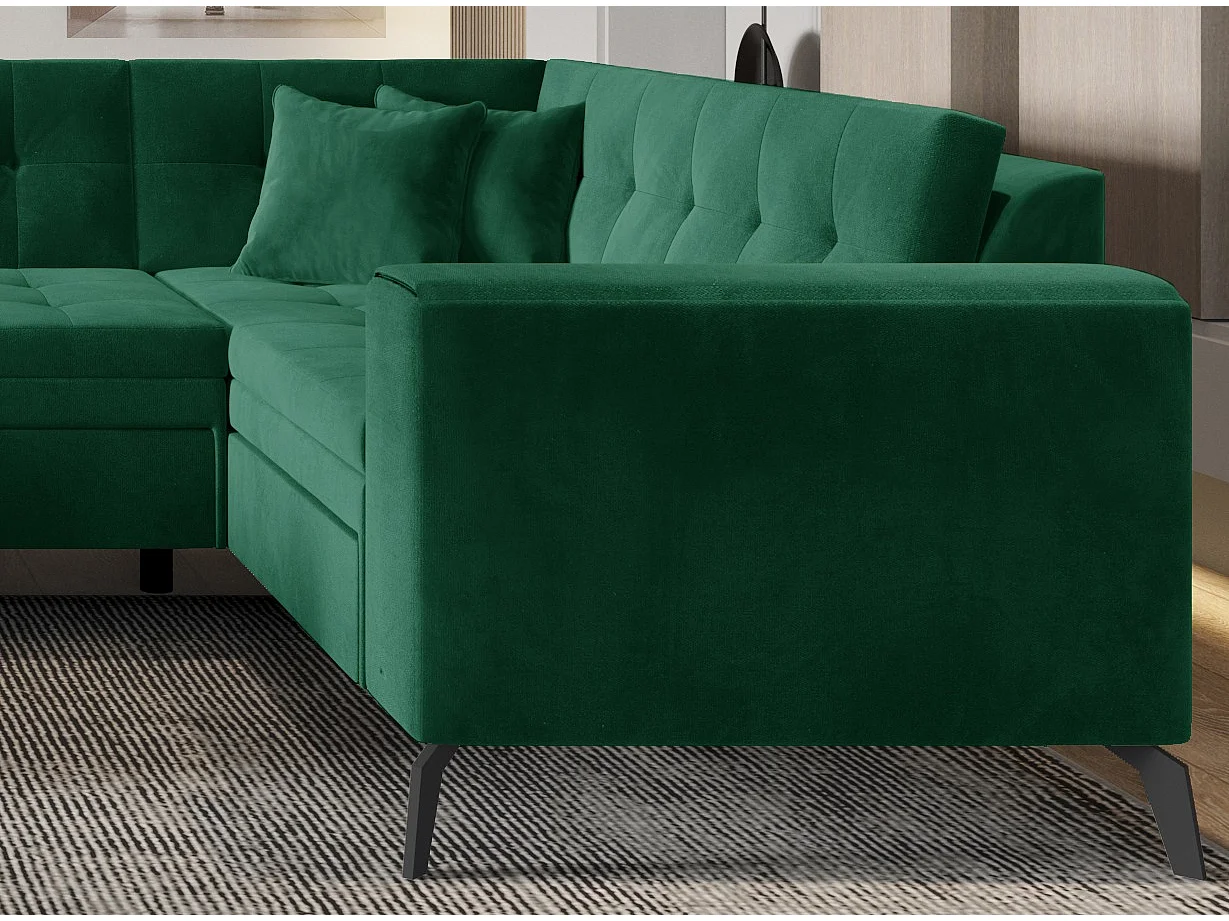 Canapé panoramique convertible gauche tissu vert matelassé Bonty 340cm