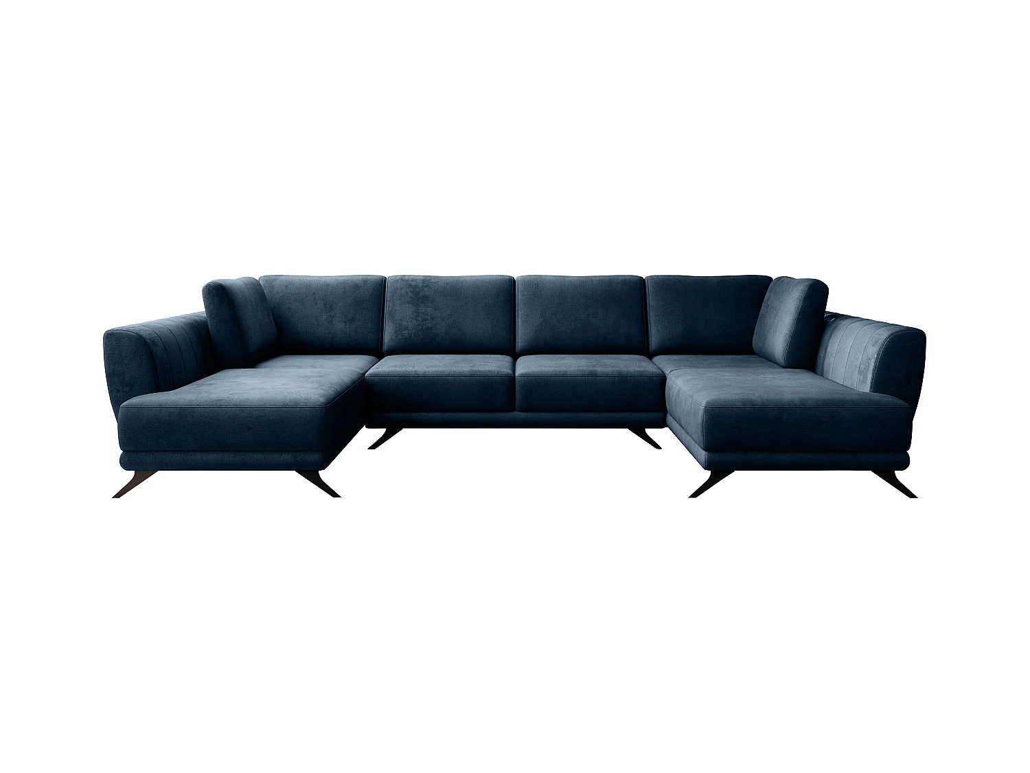Canapé d'angle panoramique 6 places tissu doux bleu canard Largos 362cm