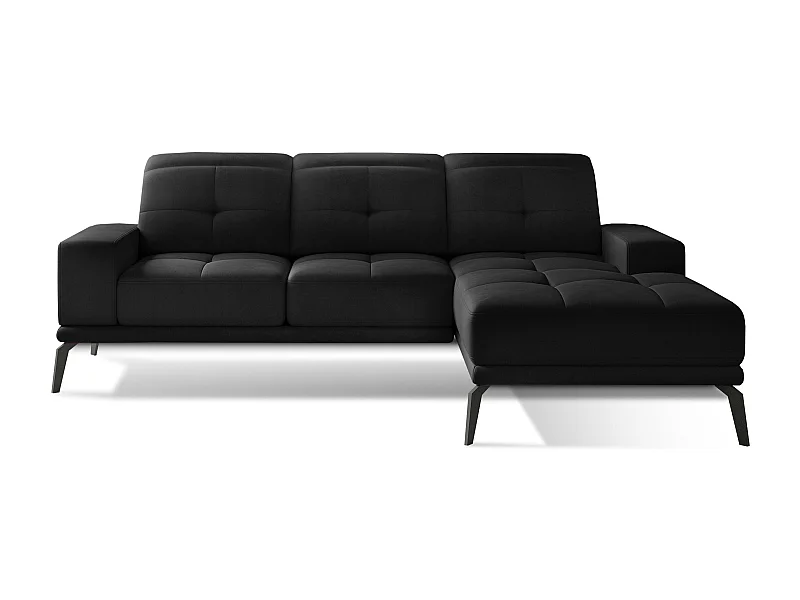 Canapé d'angle droit 5 places velours noir Torpille 265cm