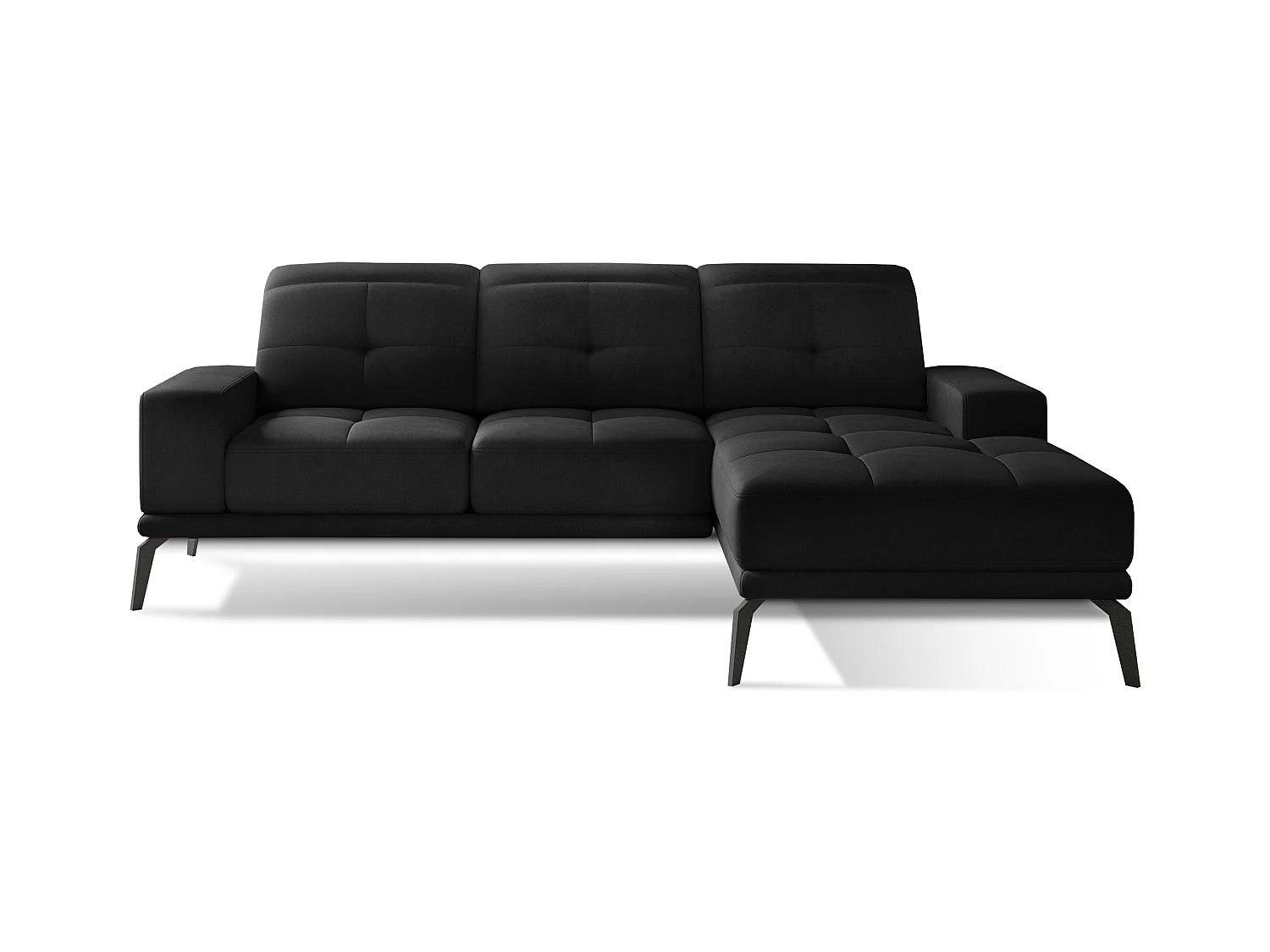 Canapé d'angle droit 5 places velours noir Torpille 265cm