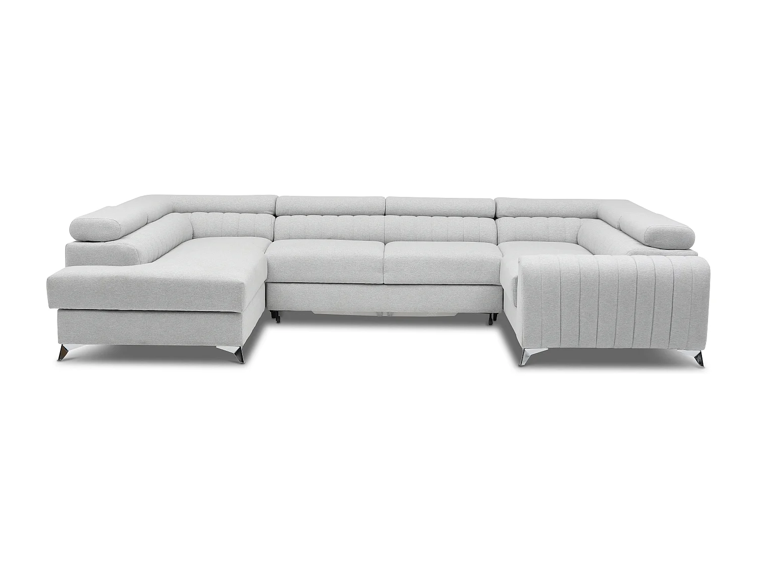 Canapé panoramique convertible simili cuir blanc avec coffre de rangement Louve 340cm-Coffre de rangement à gauche