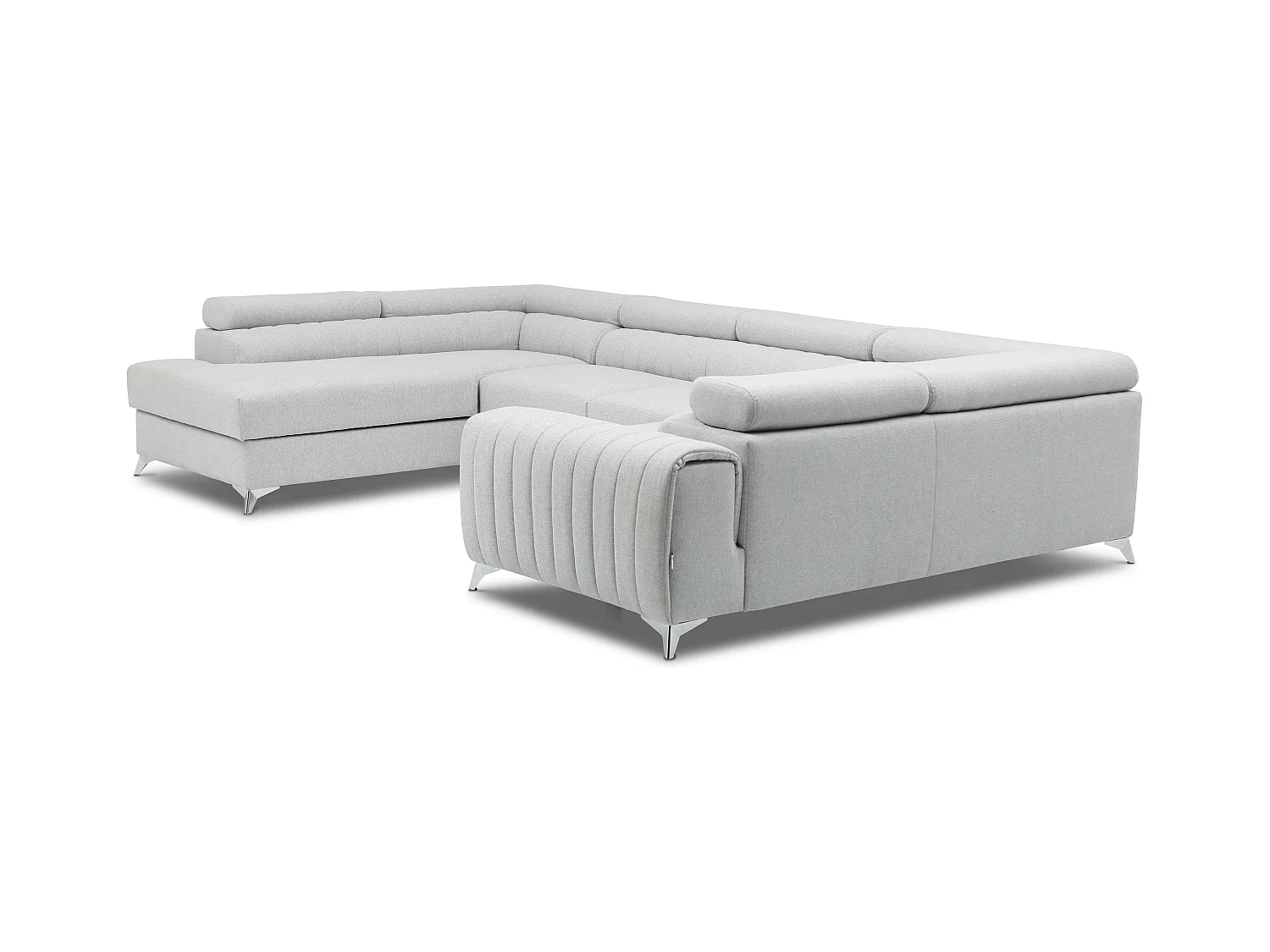 Canapé panoramique convertible simili cuir blanc avec coffre de rangement Louve 340cm-Coffre de rangement à gauche